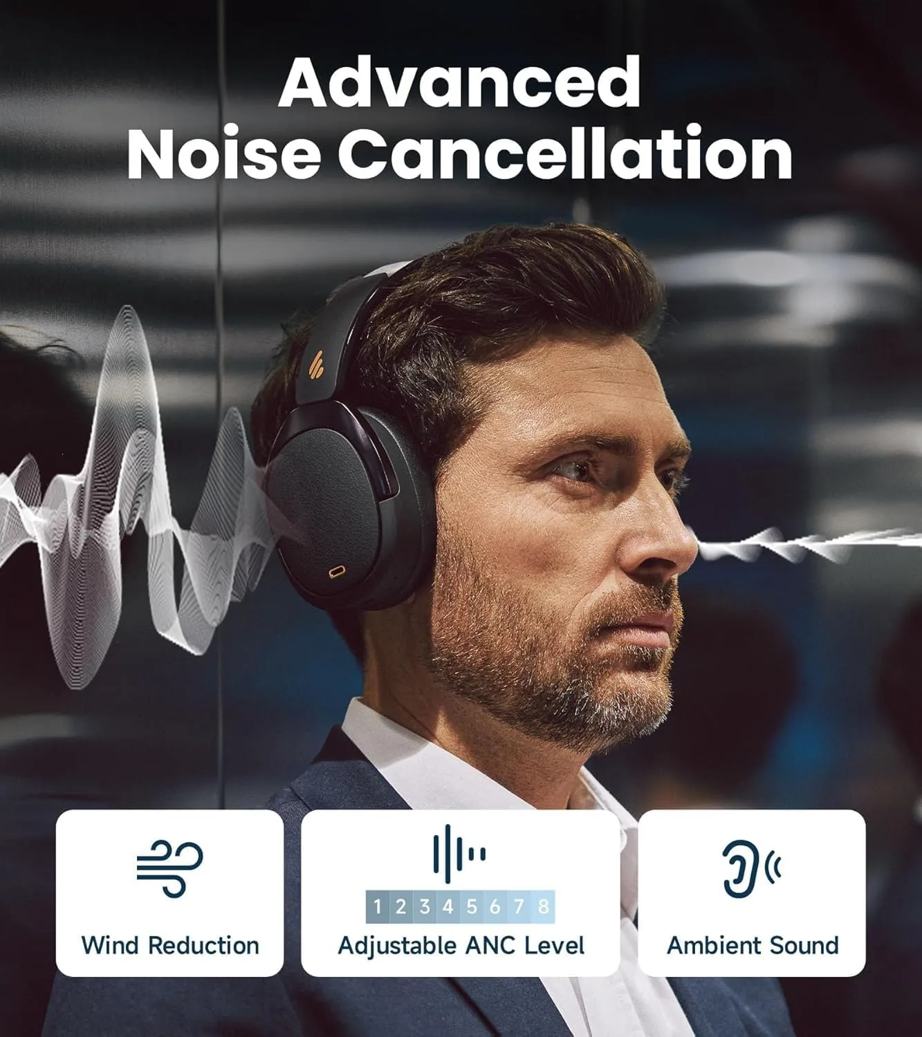 Edifier WH950NB Gen 2 8-Level Active Noise Cancelling Headphones, Black