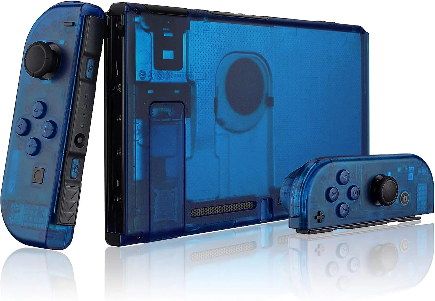 eXtremeRate DIY Replacement Shell Buttons for Nintendo Switch, Back Plate for Switch Console, Housing with Full Set Buttons for Joycon Handheld Controller - Clear Blue [No Electronics Parts]