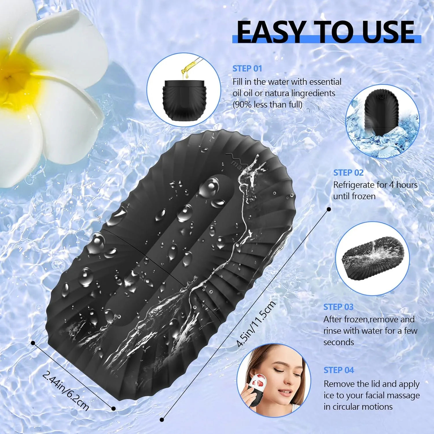Ice Roller for Face and Eye, Reusable Silicone Ice Facial Roller Ice Holder, Face Ice Mold Skin Care, Ice Cube Roller for Shrink Pores Anti Wrinkle Reduce Puffiness, Black