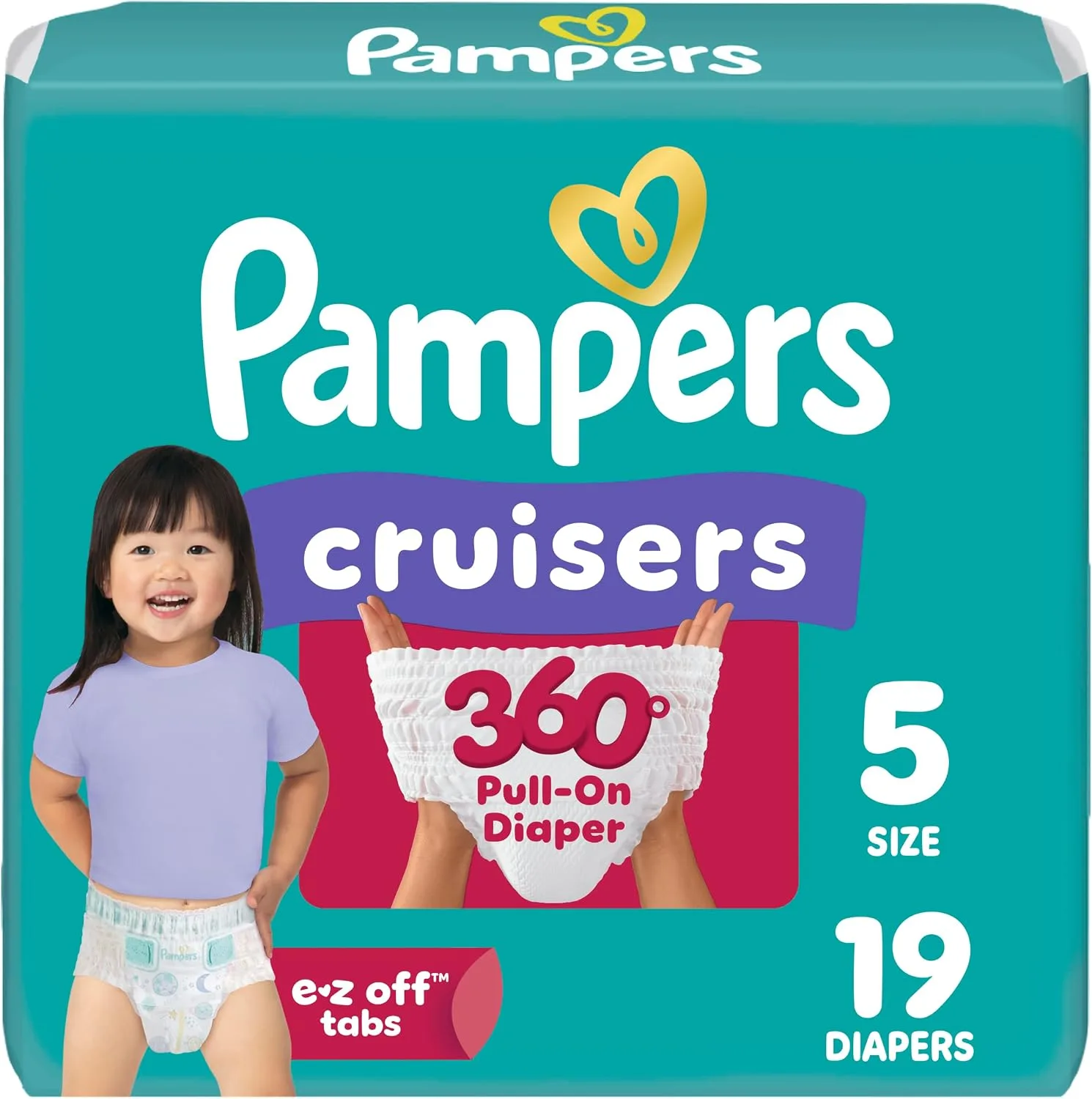 Pampers Diapers - Cruisers 360 - Size 5, 19 Count, up to 100% Leakproof Pull-On Diaper for Active Babies