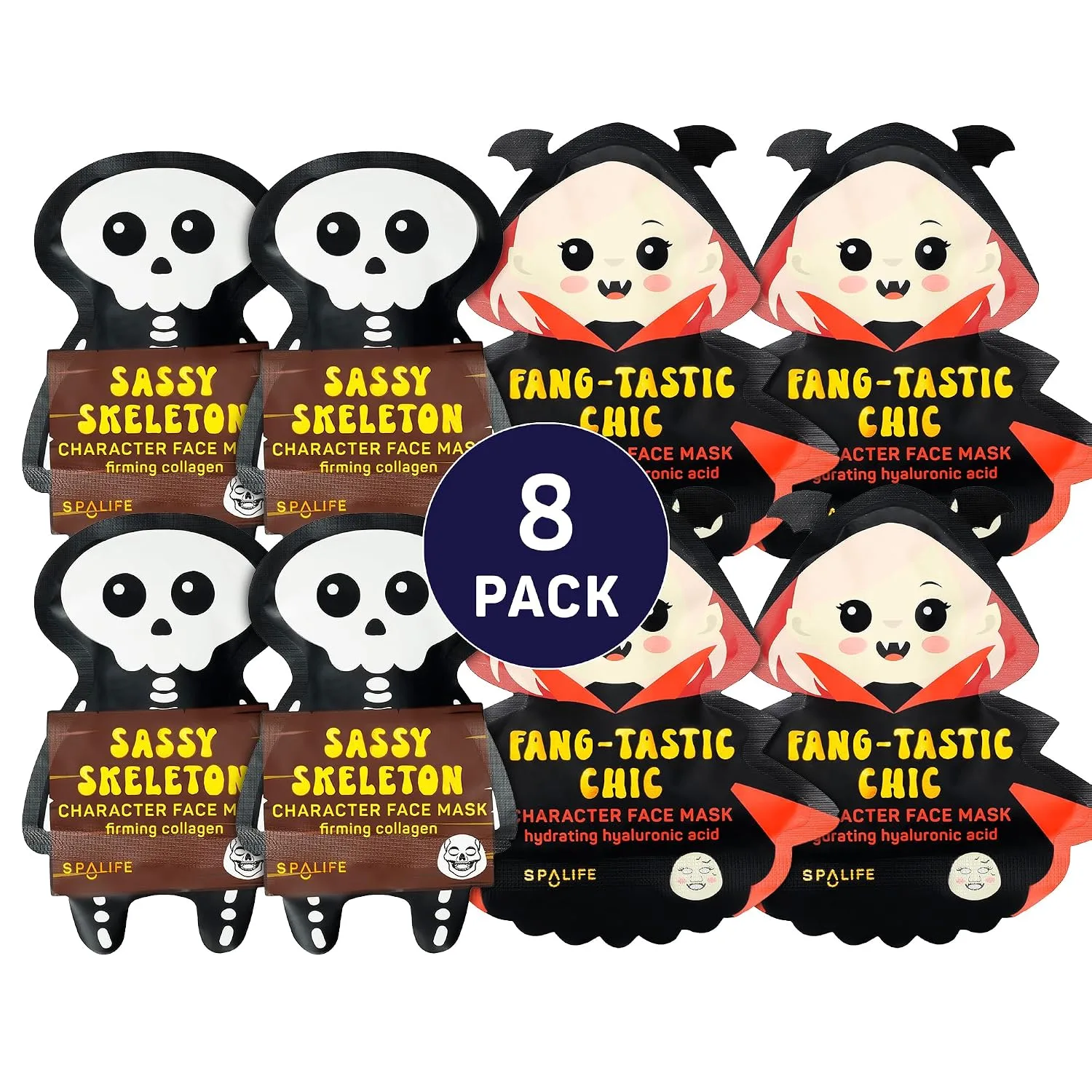 SpaLife Beauty Halloween Face Mask Hauntingly Chic Bundle | Korean Facial Masks | Boos Basket Ideas Face Mask Set | Halloween Gifts for Women & Teens | Facial Sheet Masks | 8 Pack