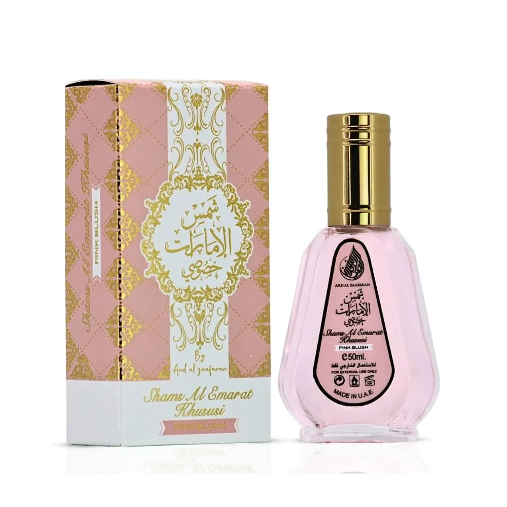 Ard Al Zaafaran Pink Blush Shams Al Emarat Khususi, Marshmallow Blush Perfume For Women, Eau de Parfum Spray - 50 ML (1.69 OZ) Easy to Carry Travel Perfume, A Gift for Women wrapped in Pink Bottle