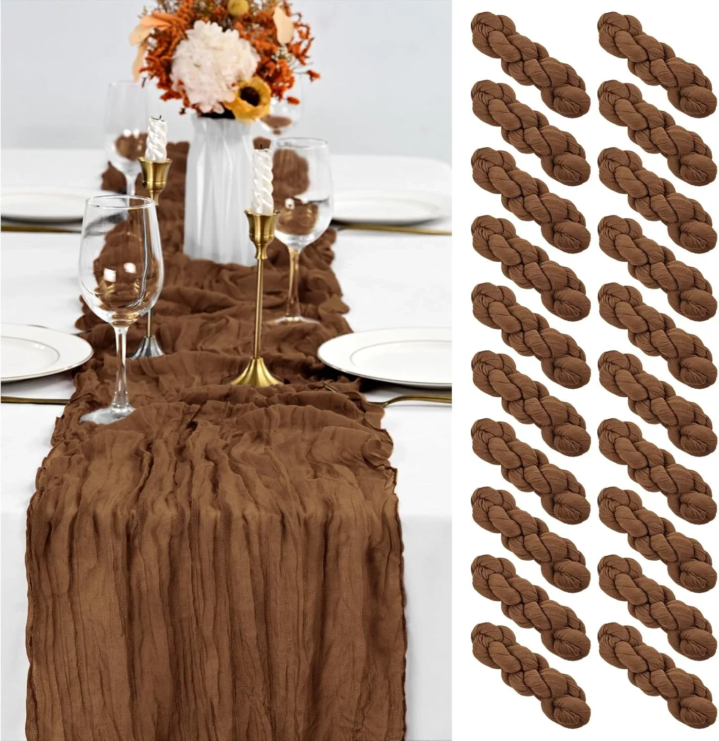 20 Pack Brown Table Runner 10Ft Cheesecloth Table Runner Boho Gauze Cheese Cloth Table Runners Romantic Long Sheer Fabric Table Runners for Wedding Party Bridal Shower