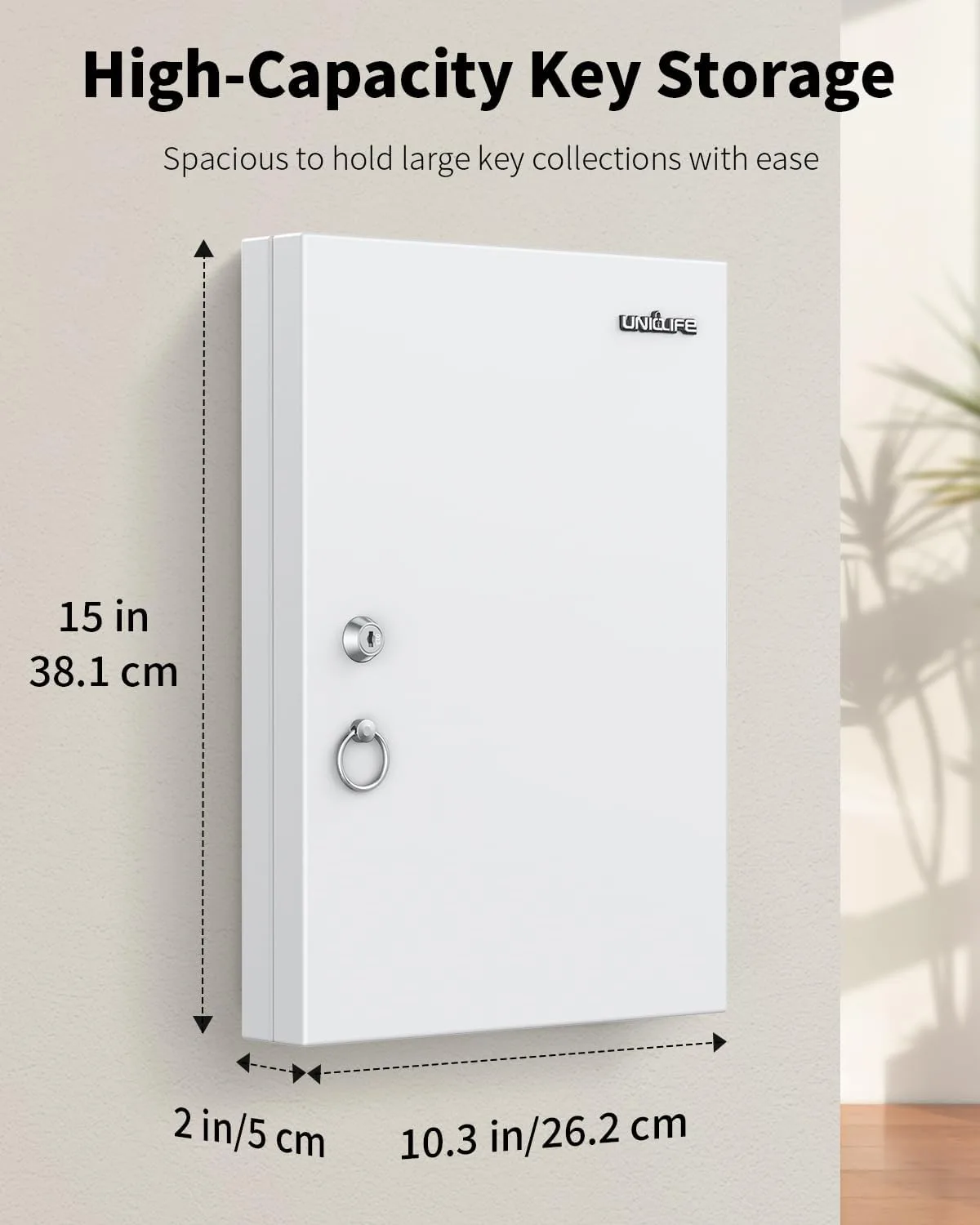 Uniclife 32 Position White Key Lock Box, Wall Mount Key Box, Car Key Organizer with Writable Key Racks and Tags, Security Key Cabinet, Car Key Holder Storage Box for Office Hotel & Company