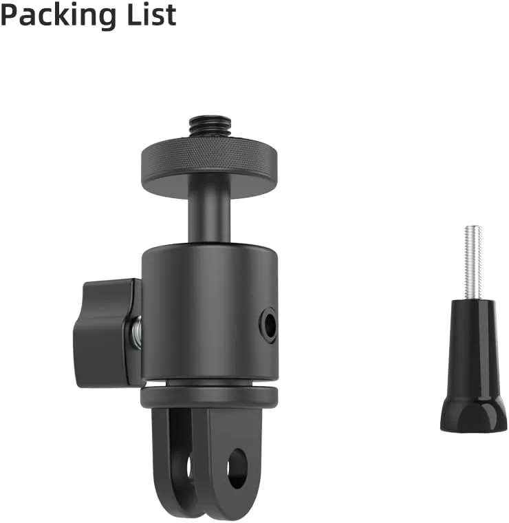Aluminum 360 Degree Rotation Camera Mount, 1/4 Screw Adjustable Adapter Mount, Compatible with GoPro Hero 12/11/10/9/8/7, DJI, Sony, Xiaomi yi and Other Action Cameras