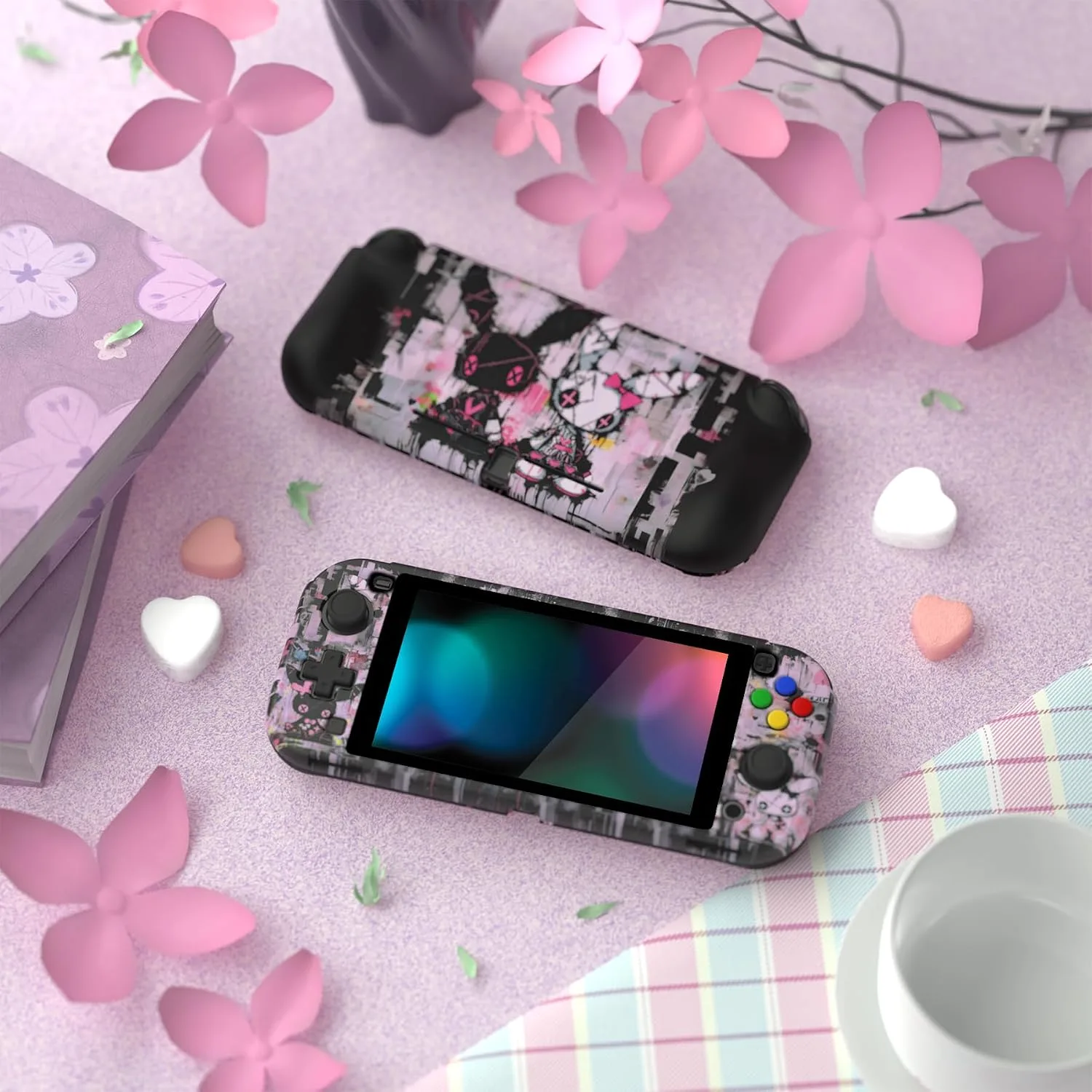PlayVital ZealProtect Halloween Protective Case for Nintendo Switch Lite, Ergonomic Grip Cover - Durable Comfort Anti-Slip Anti-Scratch w/Screen Protector & Thumb Grip Button Caps, Lovely Punky Bunny