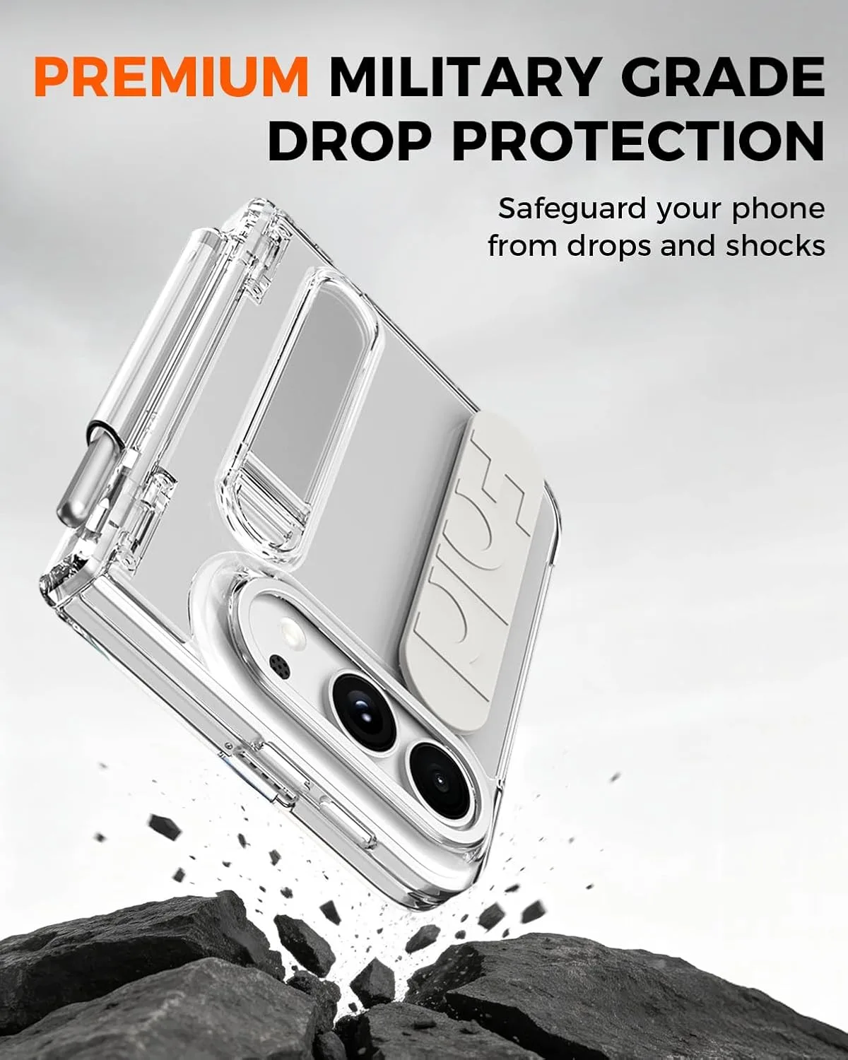 NINKI Transparent Hand Strap for iPhone Duo Case with S Pen Holder & Stylus, Hidden Kickstand, Shockproof Hinge Protection + Screen Protector Grip Folding Cover for iPhone Duo Case with Pen Slot Clear