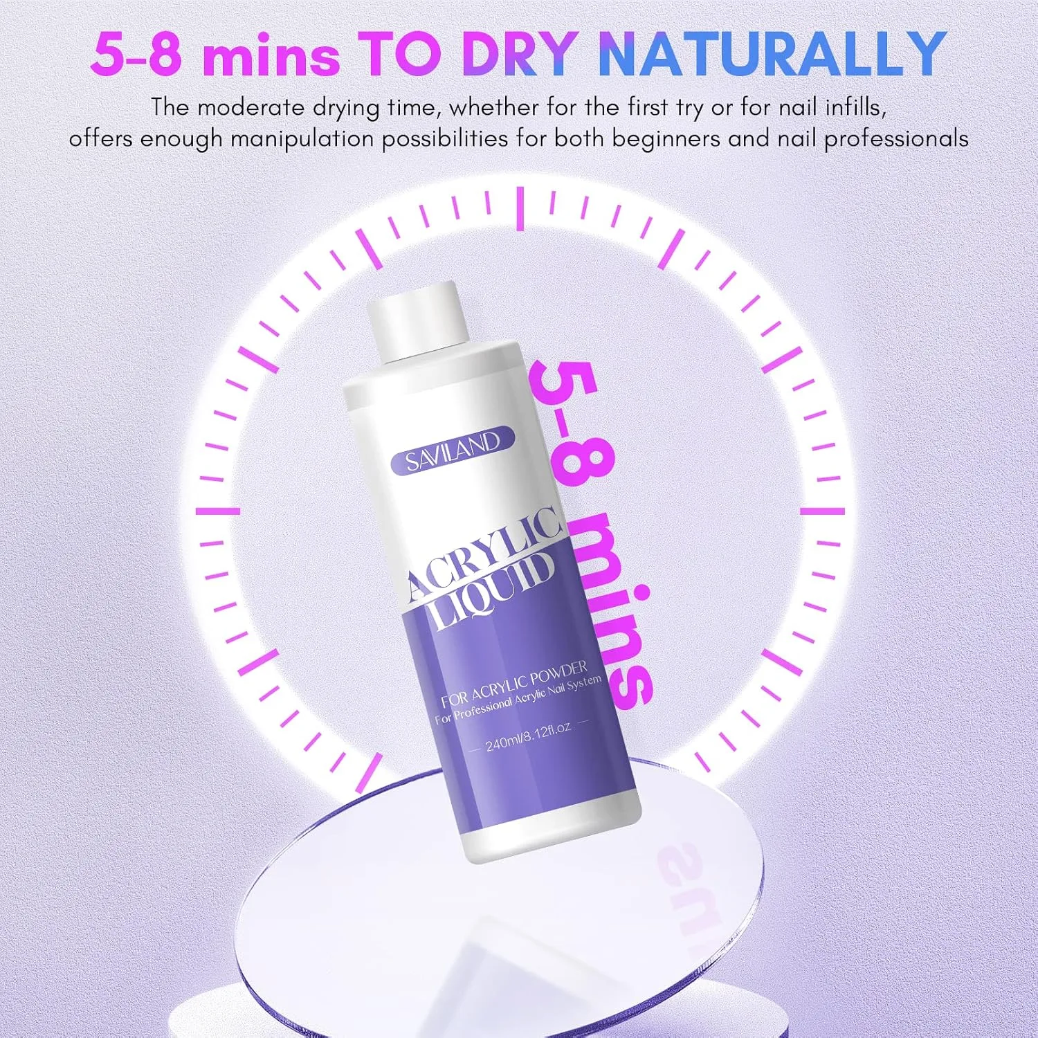 SAVILAND 8.11oz Monomer Acrylic Nail Liquid with 3 Brushes Size（8/10/14)