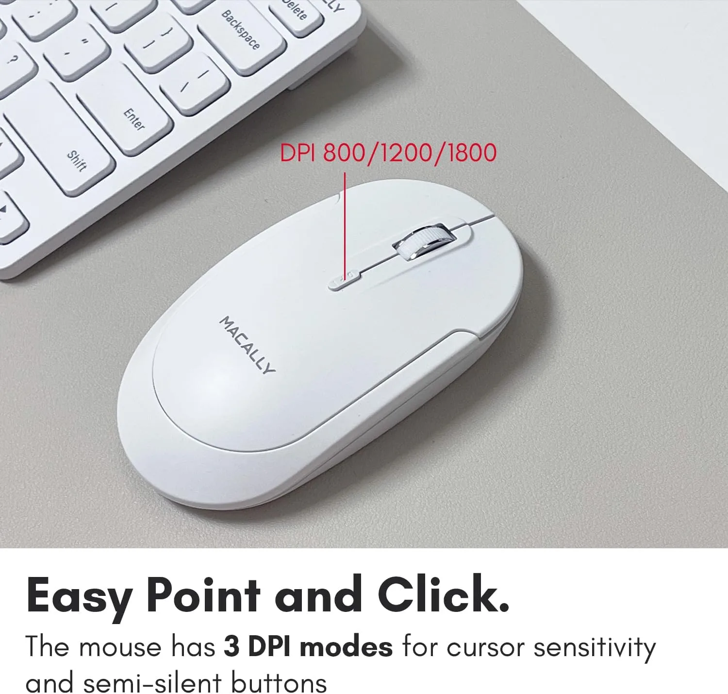 Macally White Wireless Keyboard and Mouse Combo - Quiet Productivity Duo - 2.4G Small Keyboard and Mouse Wireless - 78 Key Quiet Cordless Compact Mouse and Keyboard Combo with Mini Body