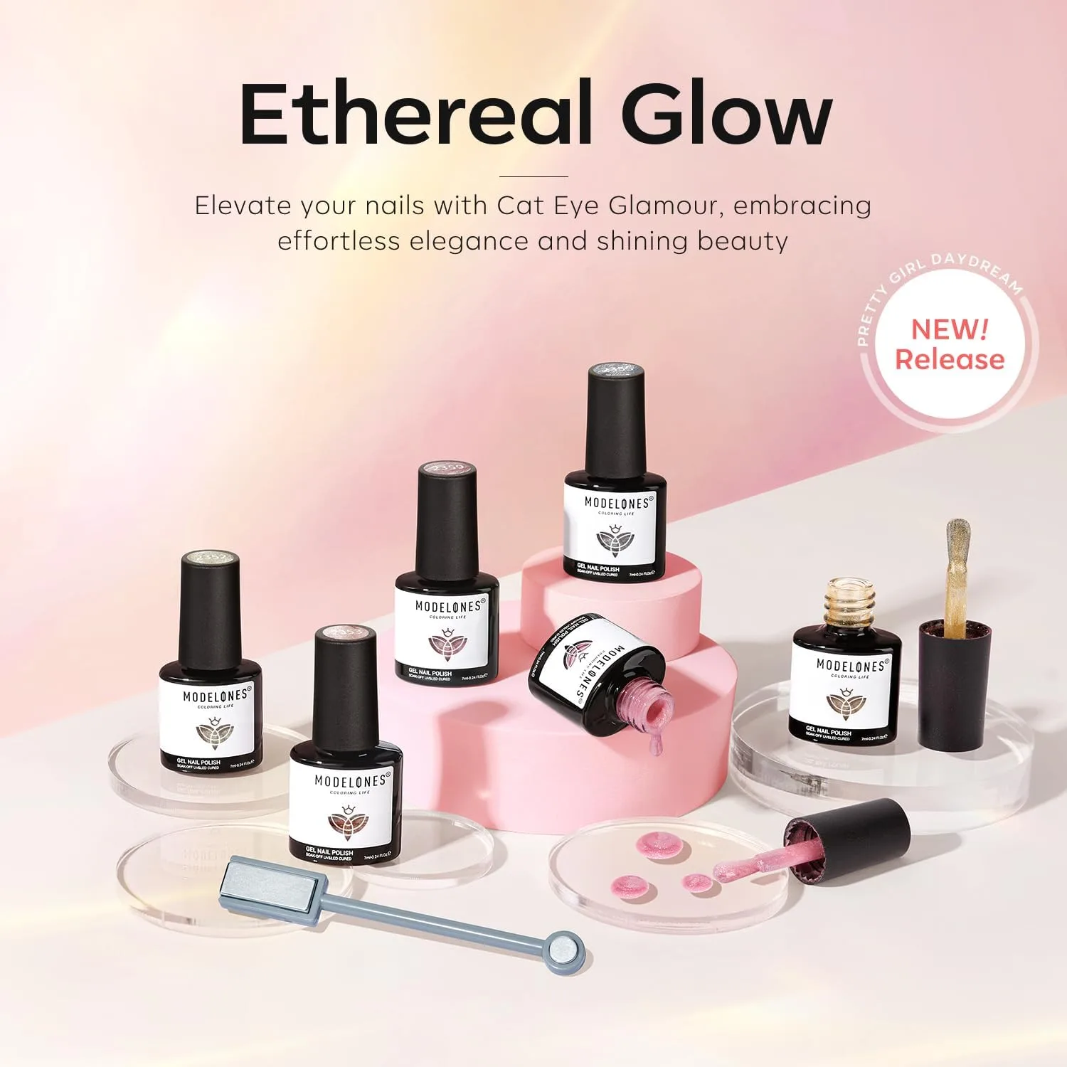 modelones Cat Eye Gel Nail Polish Set Glitter 6Colors Pink Nude Sparkle