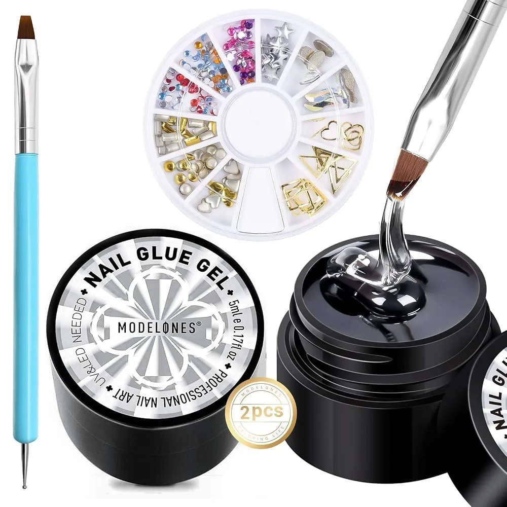 Pegamento para uñas Modelones Rhinestone Glue Super Strong con gel, charms y pincel