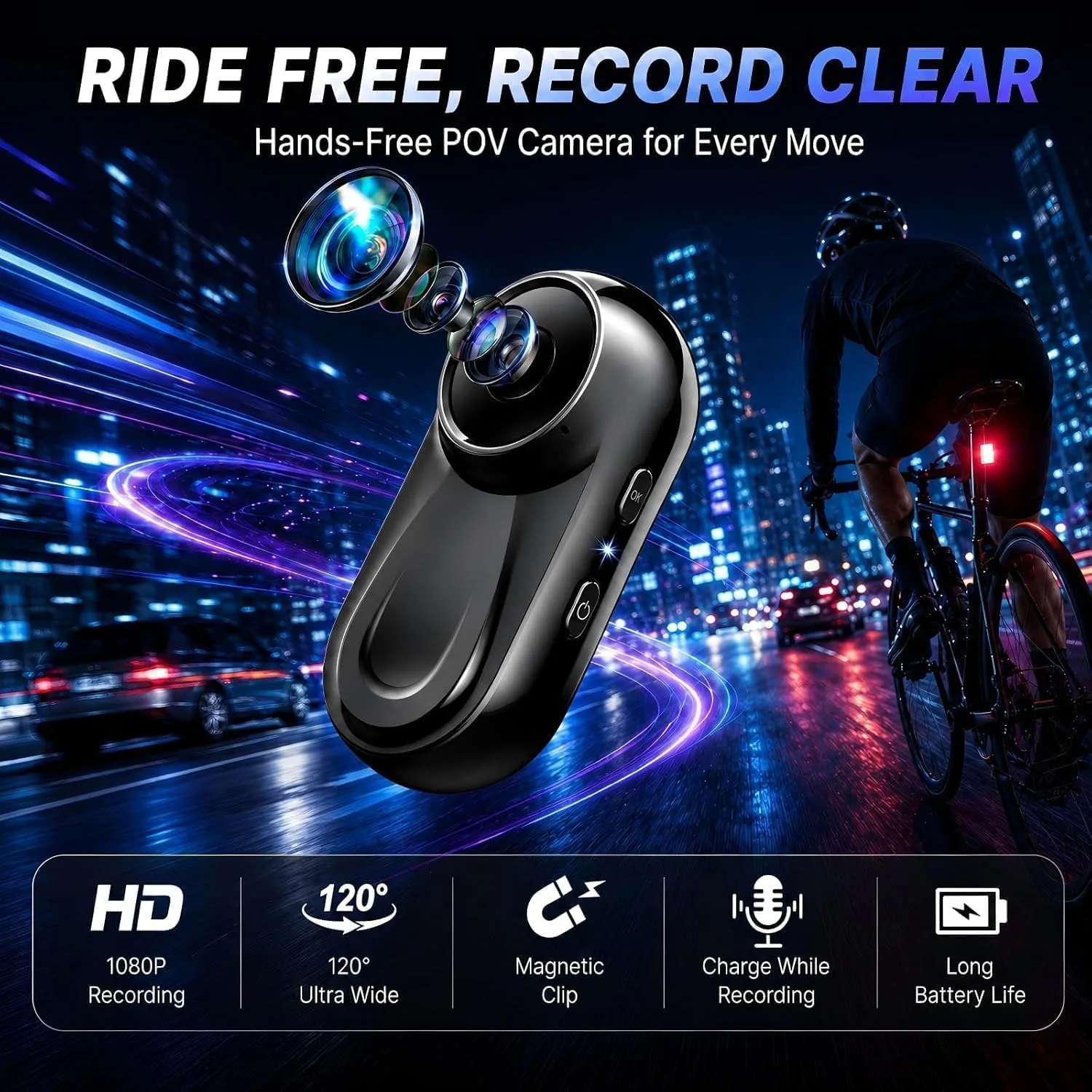 Mini Body Camera 1080P, Thumb Action Camera 512G for Motorcycle/Bike