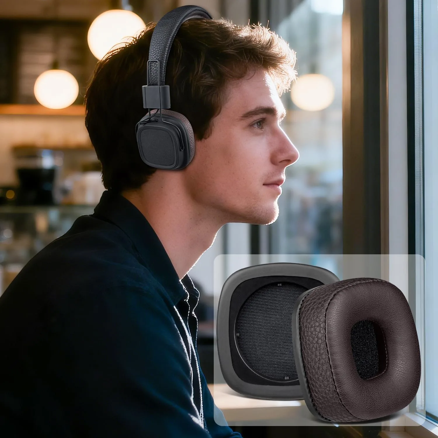 SOULWIT Replacement Ear Pads Cushions for Marshall Major I/II/III/IV Wireless/Wired Headphones, for Marshall Major 1/2/3/4 Headset, Earpads with Soft Protein Leather - Dark Coffee