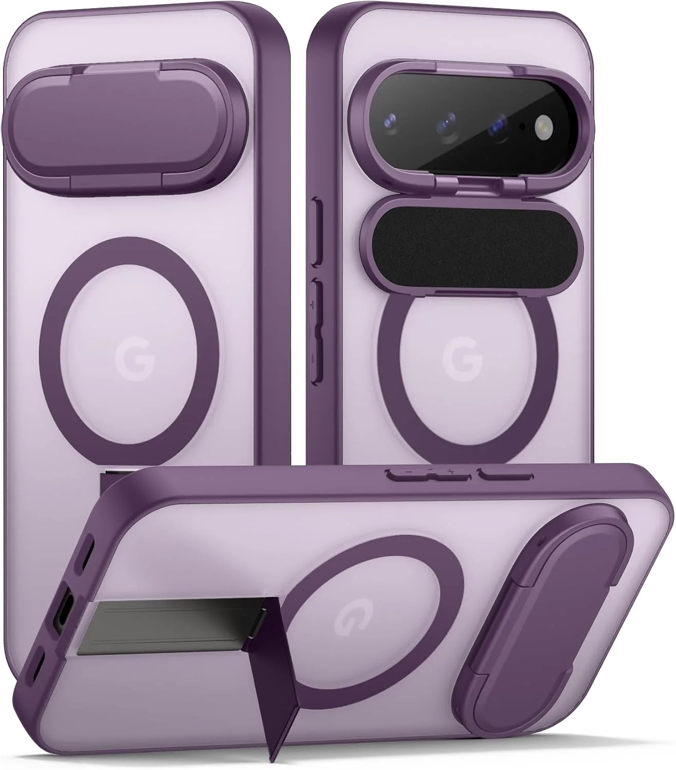 SURITCH Magnetic Case Compatible with Google Pixel 10/10 Pro/11/11 Pro Translucent Back Cover, Compatible with Magsafe, Built-in Kickstand & Camera Protection -Purple