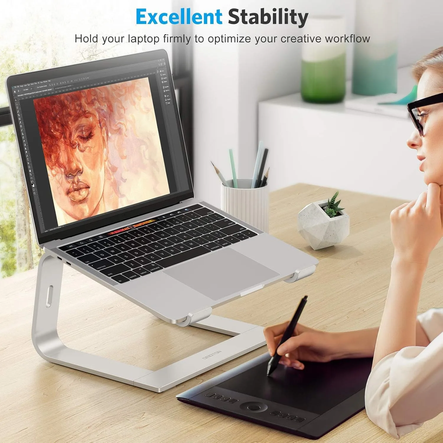 OMOTON Laptop Stand, Detachable Mount for MacBook Air/Pro Dell HP Silver