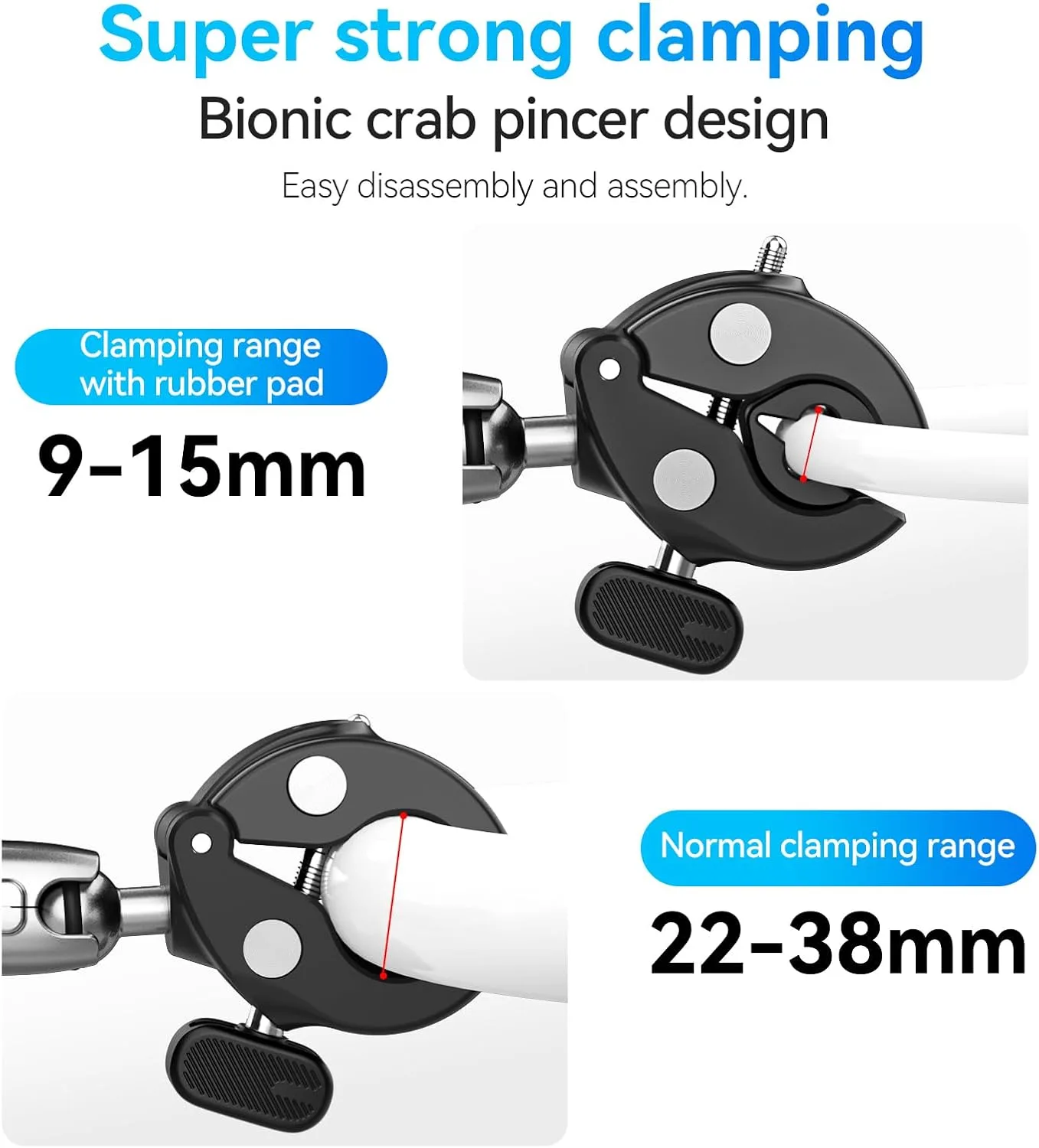 TELESIN 360 Dual Ball Clamp Mount, Bike Bicycle Motorcycle Handlebar Stick Pole Mount Holder Accessories for DJI Action 6/5/4/3, GoPro Mission 1 PRO, Hero 13 12, Insta360 Luna Ultra 360 X5, Xtra Muse