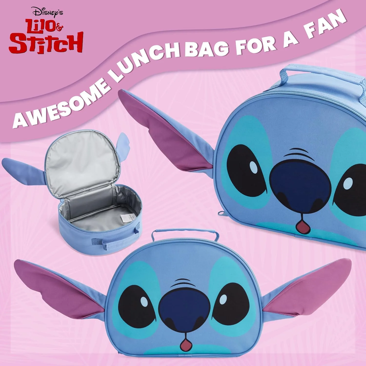 Disney Stitch Lunch Bag for Kids with Insulated Lining Portable Lunch Cooler Bag for School Travel Holidays Trips School Supplies