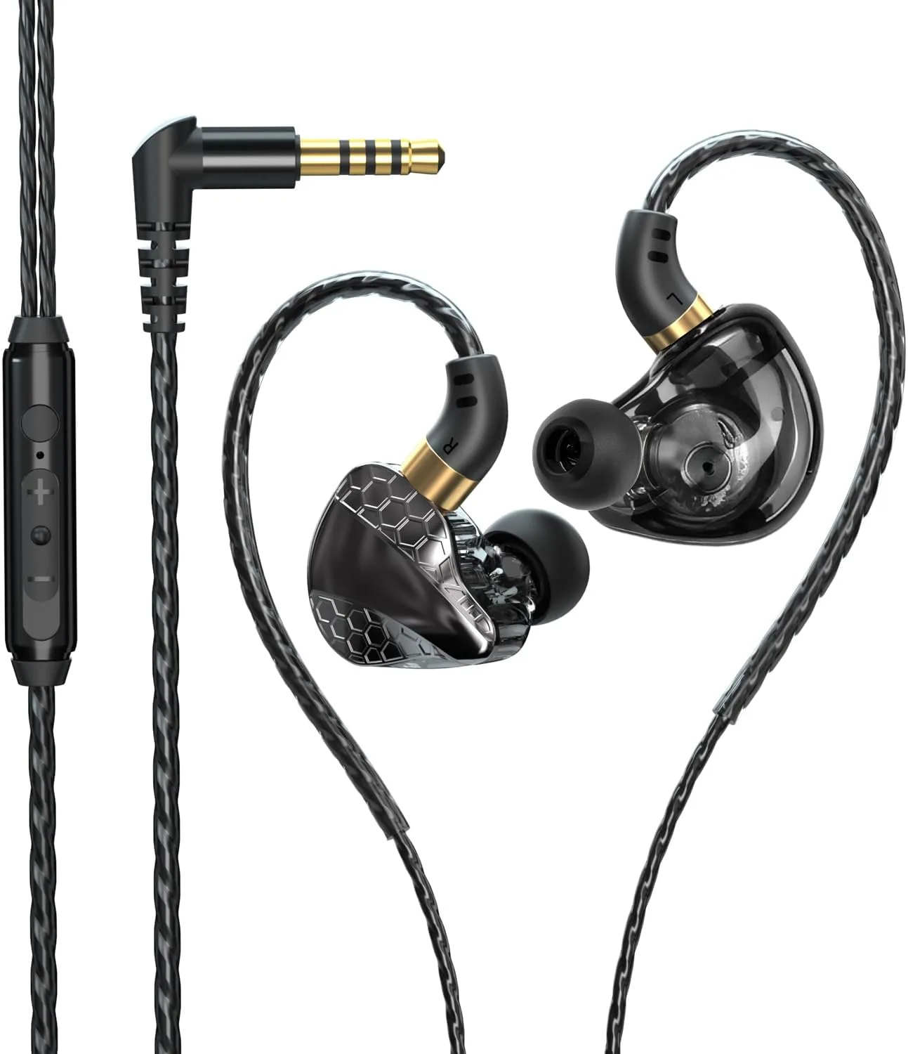 3.5mm Fixed Cable IEM, HiFi Wired Earbuds with Mic, Gaming Earbuds,Black