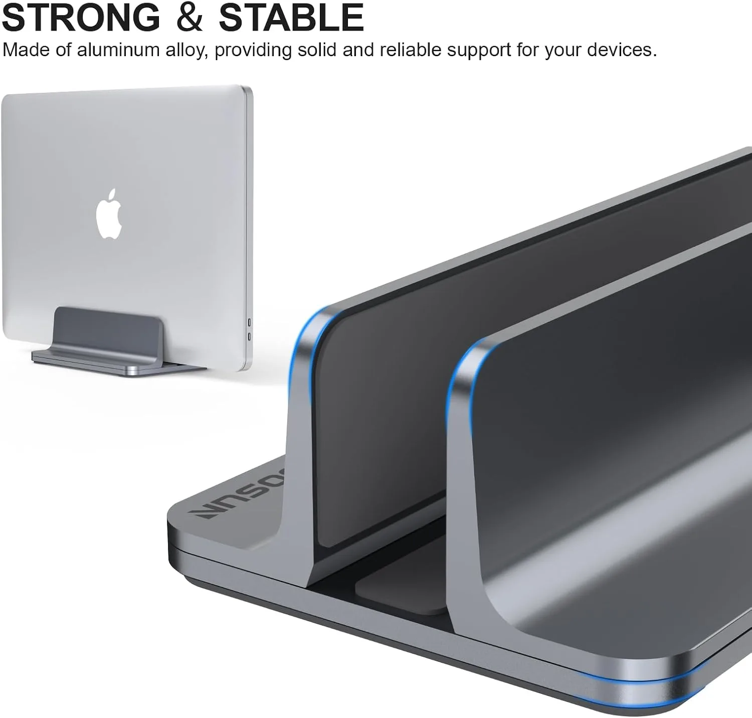 YICOSUN Aluminum Vertical Laptop Stand for Desk - Adjustable Width Dock for MacBook, Surface, Samsung, HP, Dell up to 17.3 inches - Space-Saving & Protective Design - Gray