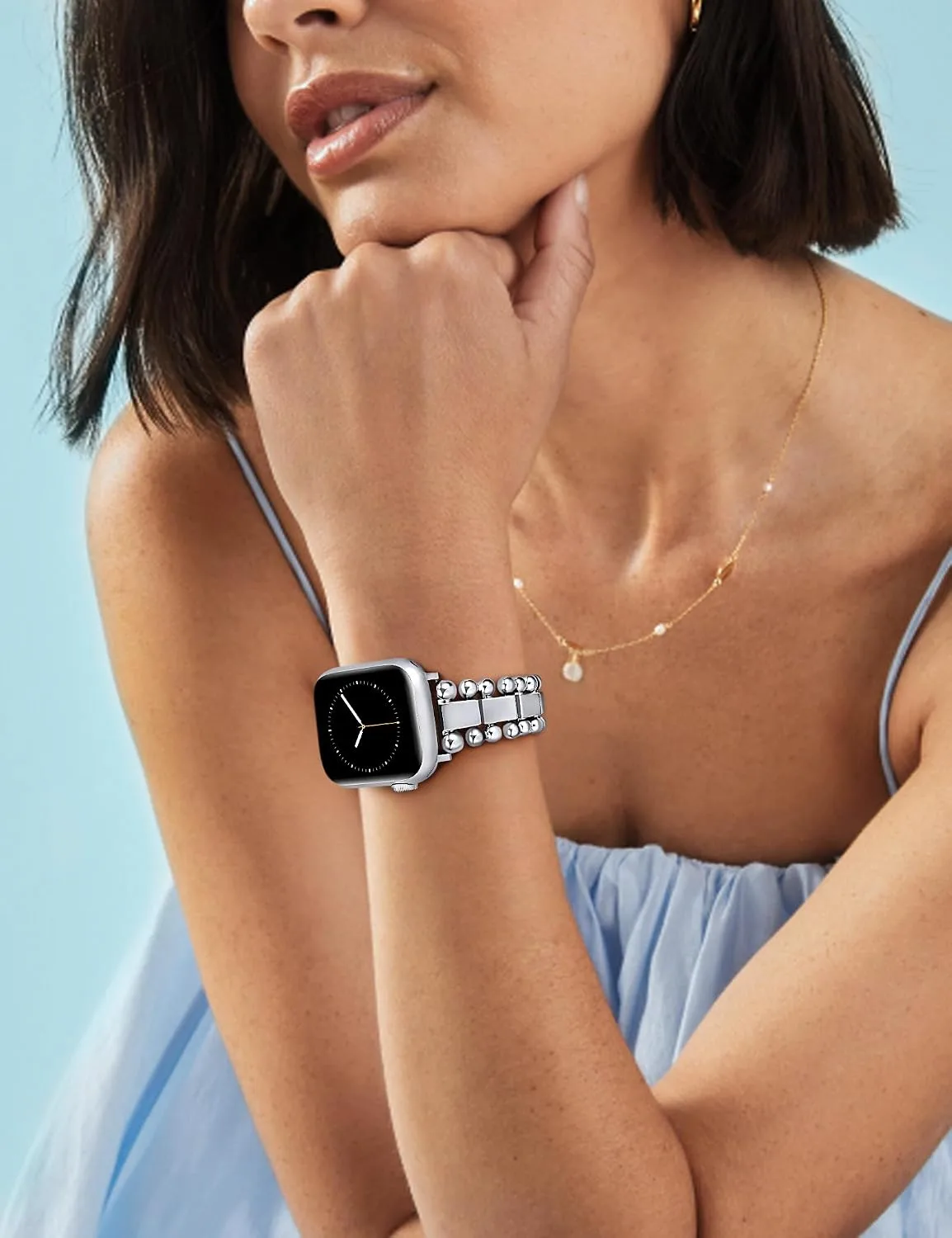 TOYOUTHS Dressy Metal Beaded Bracelet for Apple Watch Bands Women