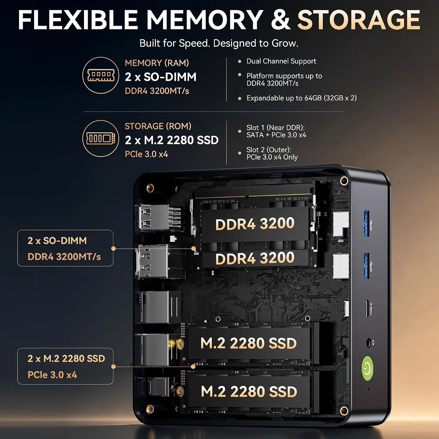 GMKtec M5S Gaming PC Mini Desktop Computer Ryzen 5400U 16GB DDR4 512GB SSD