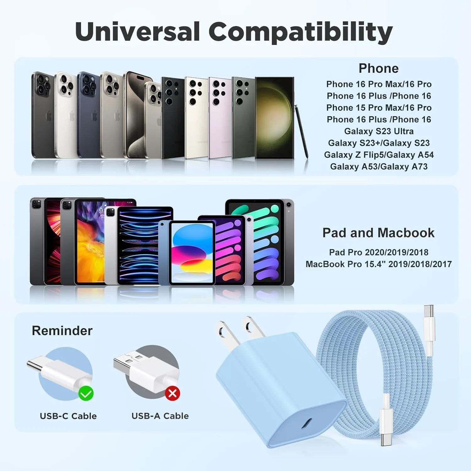 20W USB C Fast Charging for iPhone 17 Air/16/15 Pro Max,2Pack Colorful Mixed Charger Block with Braided Long USB C to C Cables (6/6ft) Compatible with iPhone16/15 Pro/15 Plus/iPad Pro