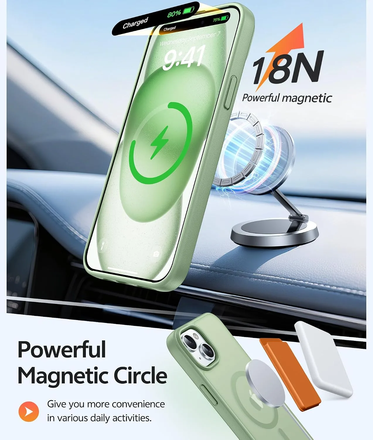 FNTCASE for iPhone 15/14/13 Case, Fit for Magsafe, Light Moss
