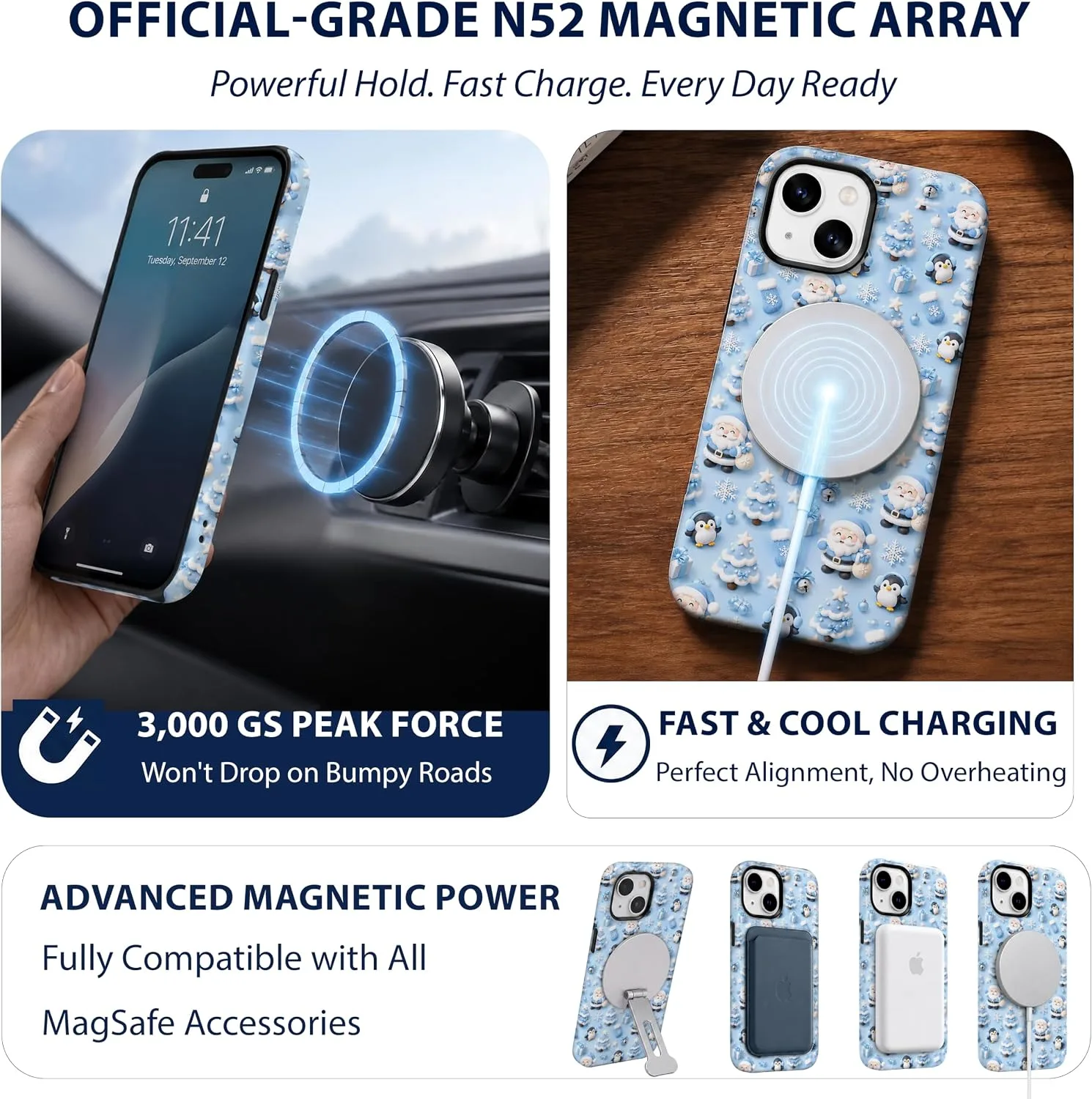 Magnetic for iPhone 15 Baby Blue Phone Case, Cute
