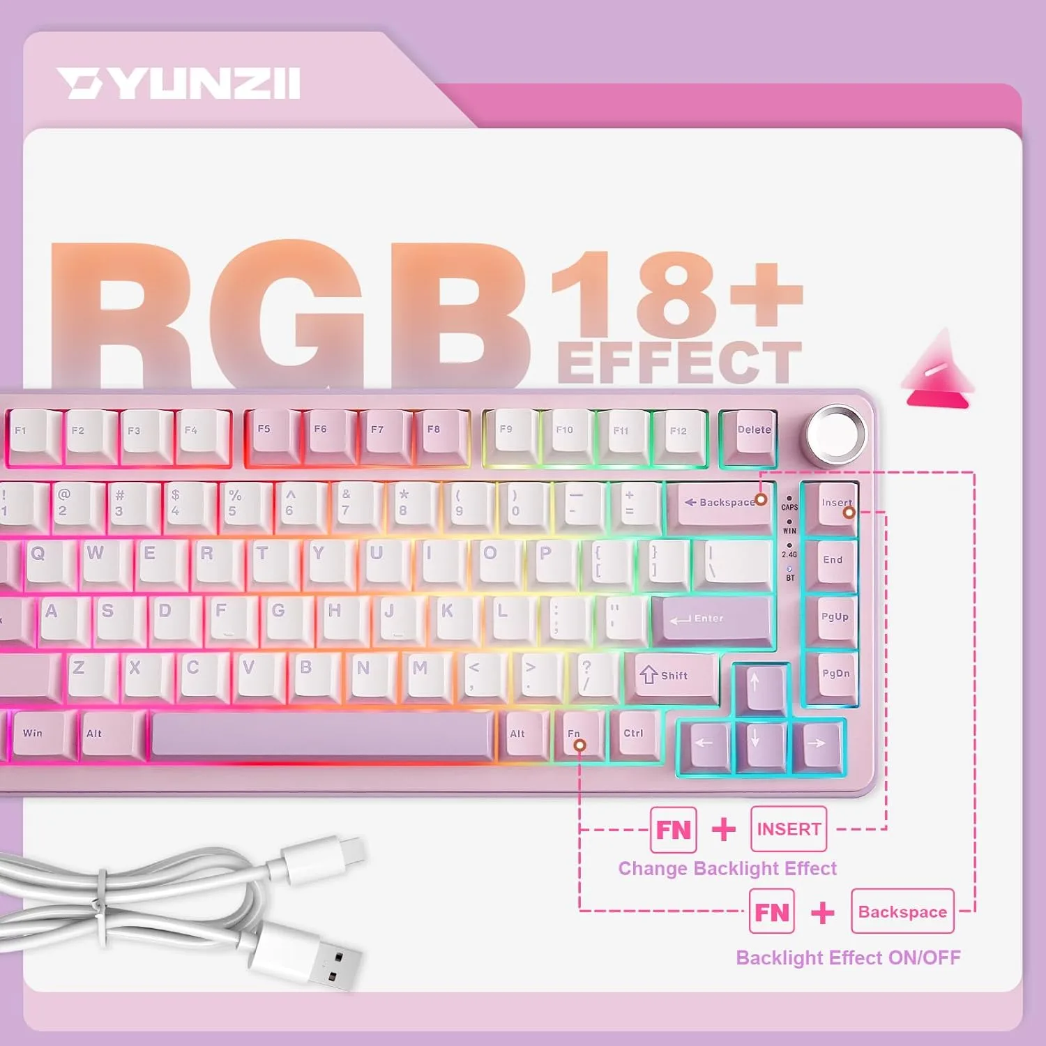 YUNZII B75 PRO 75% Wireless Mechanical Keyboard (Purple, Cocoa Cream V2)