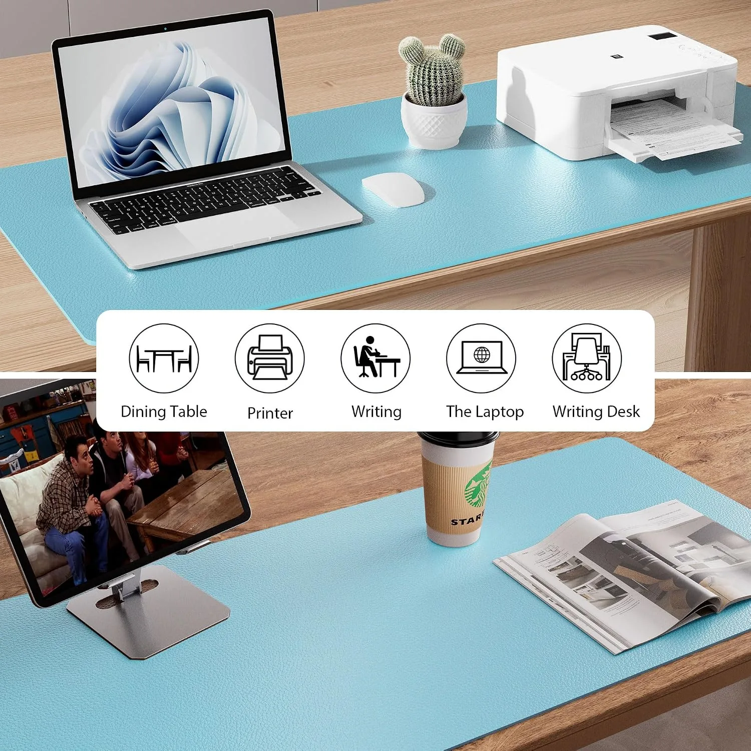 Aothia Large PU Leather Desk Pad Protector – Non-Slip Mouse Pad & Writing Mat for Office/Home, Waterproof, Easy to Clean(23.6" x 13.7", Blue Topaz)