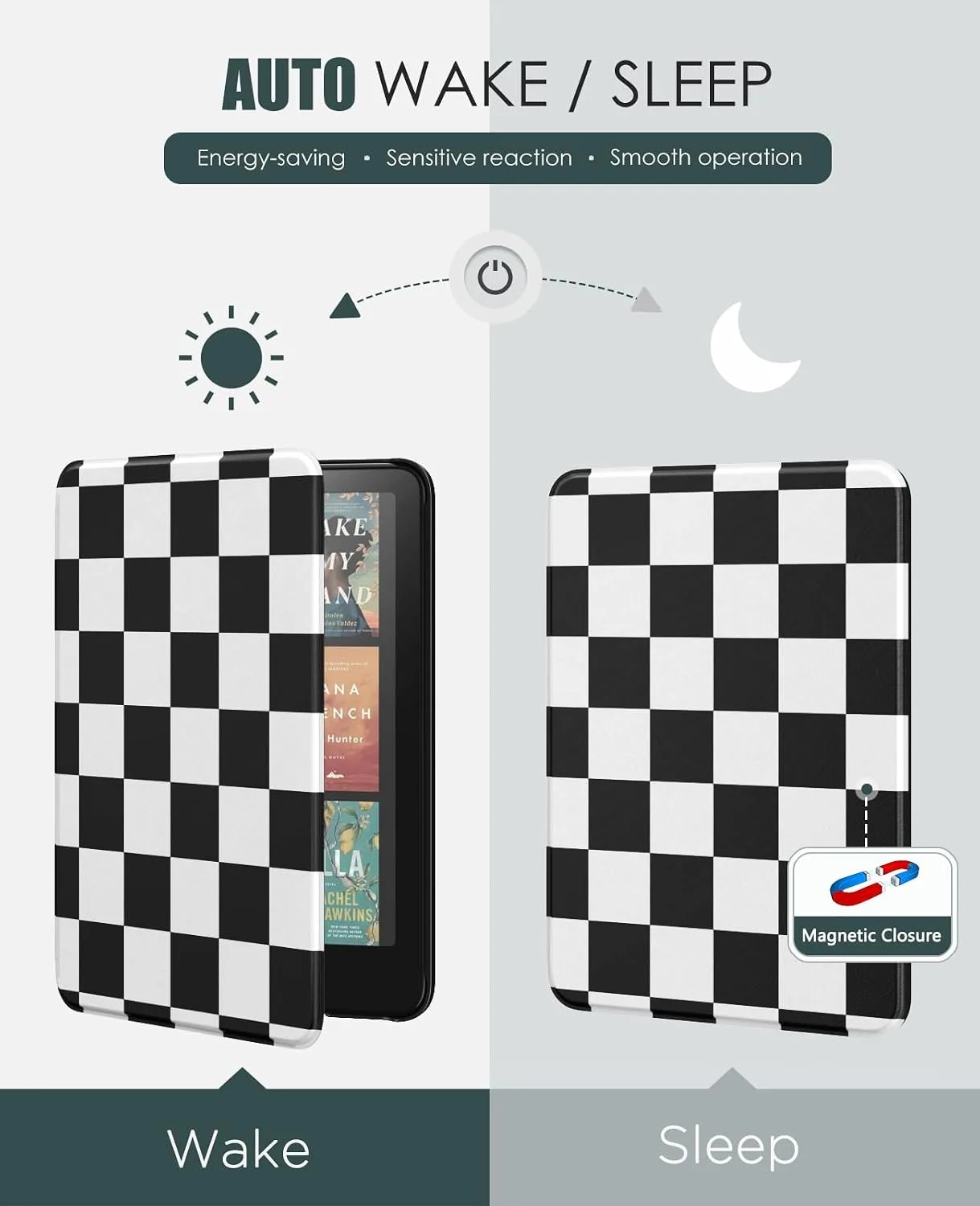 MoKo Case for 7" Kindle Paperwhite 12th Gen&Colorsoft 2024, Black Plaid
