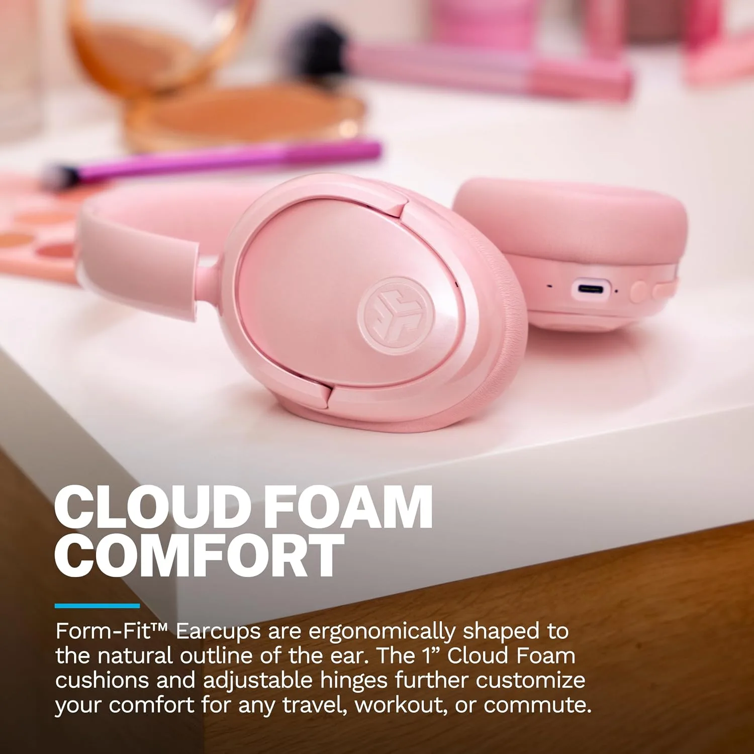 JLab JBuds Lux ANC Jelle Wireless Over-Ear Headphones, Blush Fund