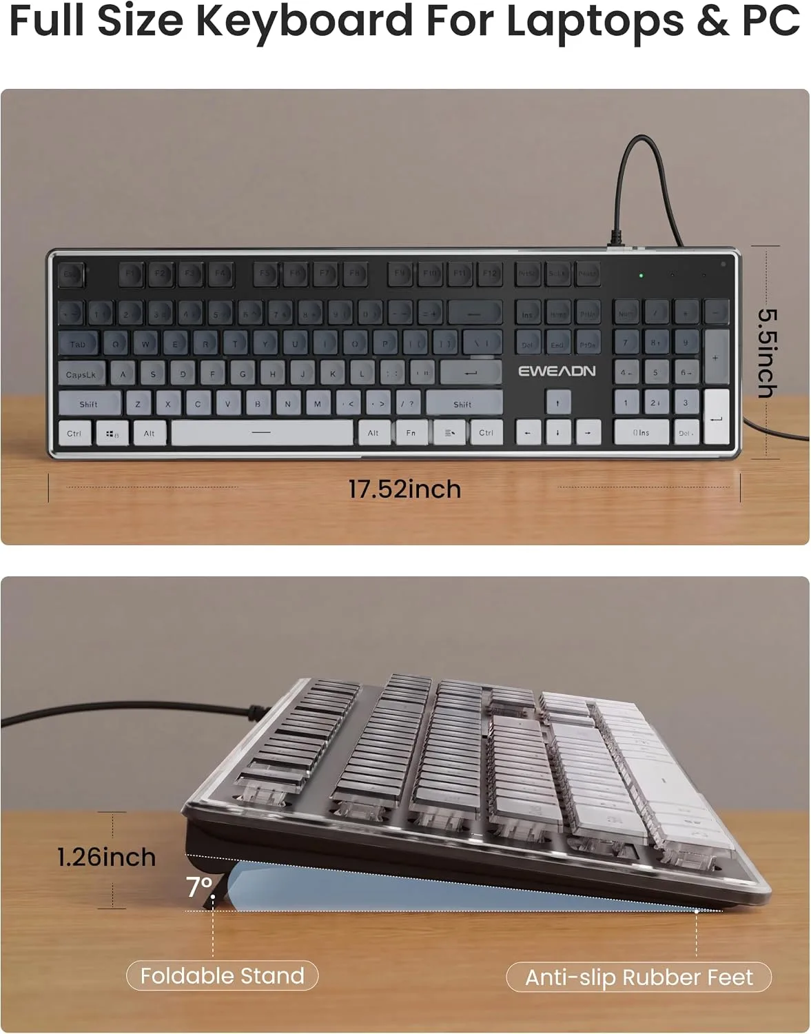 Wired Keyboard with RGB Backlit, Never Fade, Soft Click Typing, Black