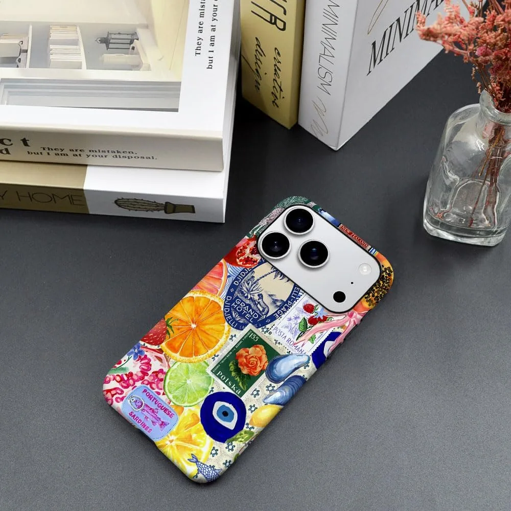 Case Compatible with iPhone 18 Pro/iPhone 17 Pro,Fall Prevention Hybrid 2-Layer Hard Shell Phone Cover for Girls Boys,Bow European Summer Lemon Collage