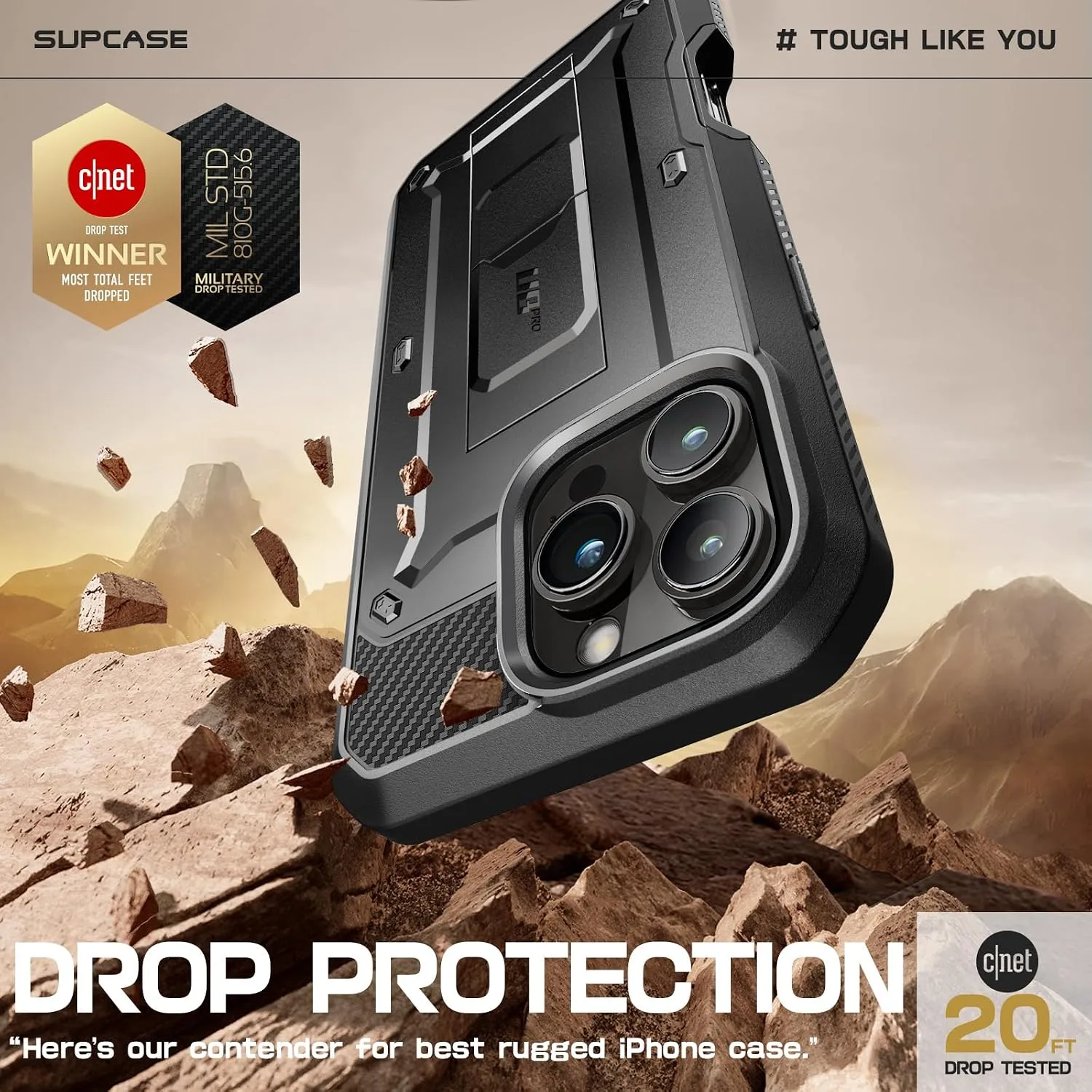 SUPCASE for iPhone 16 Pro Max Case with Screen Protector & Stand, Black