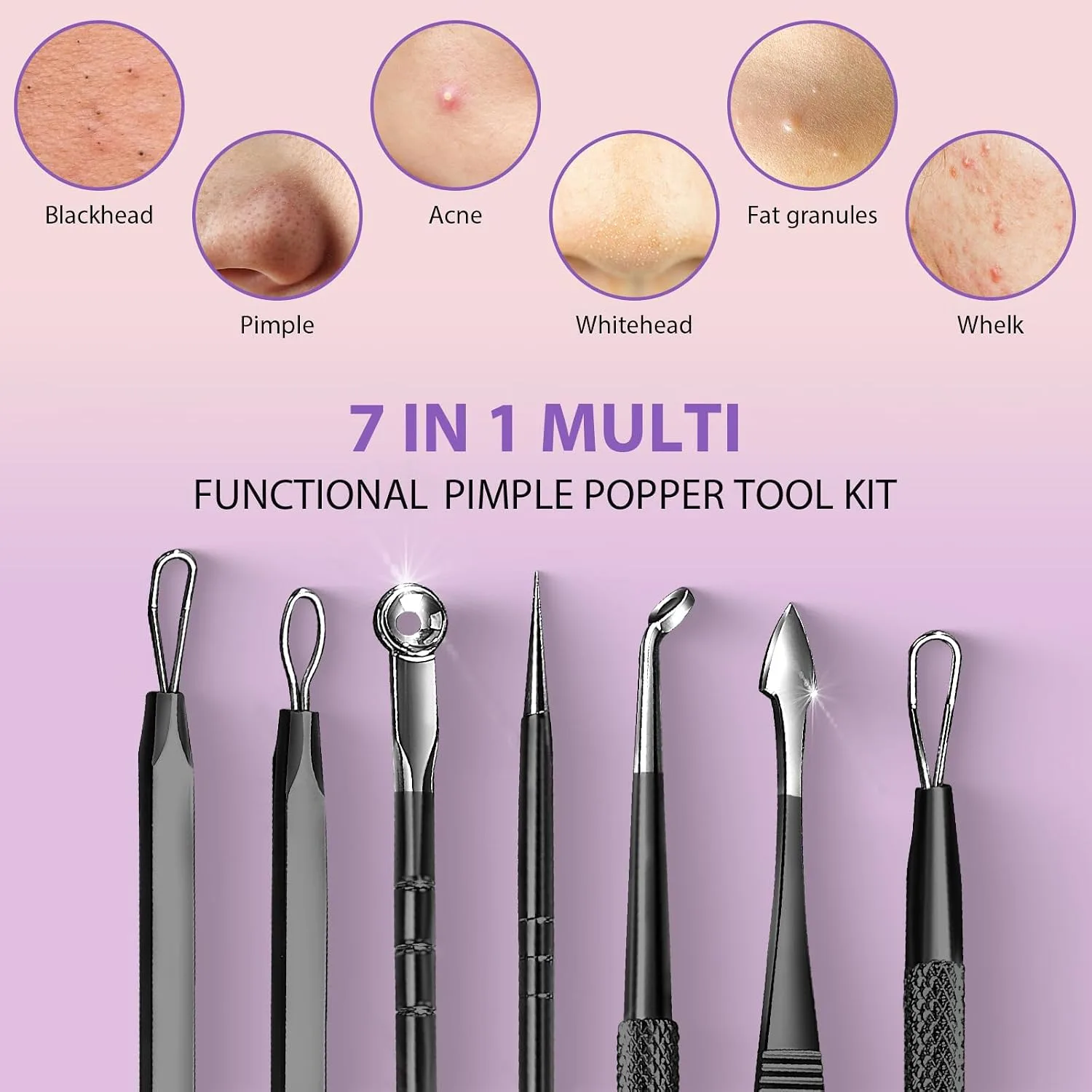 Teenitor 7 in 1 Blackhead Remover Tools, Surgical Grade Pimple Popper Tool Kit, Blackhead Extractor, Pimple Extractor, Black Head Remover
