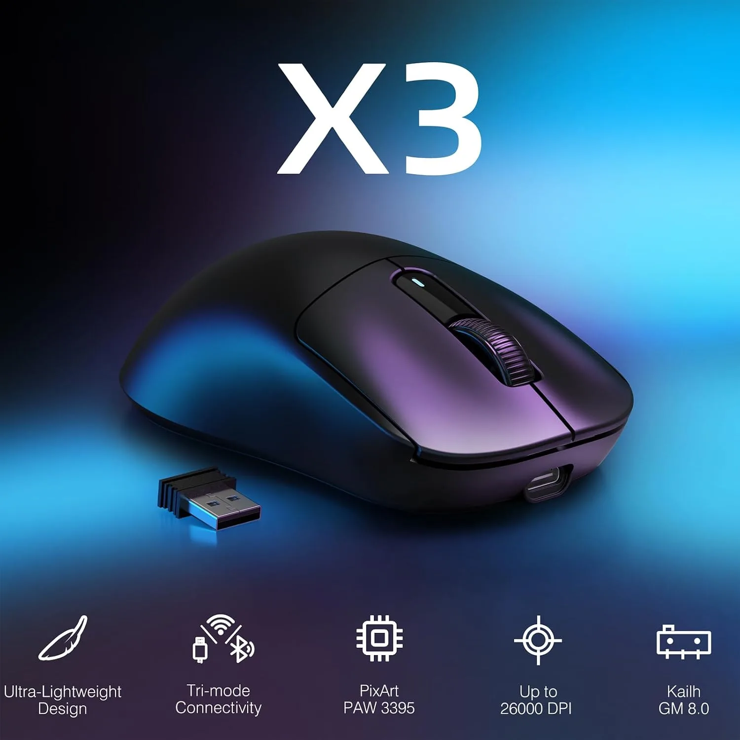 ATTACK SHARK X3 49g Ultra-Lightweight Wireless Gaming Mouse, Black