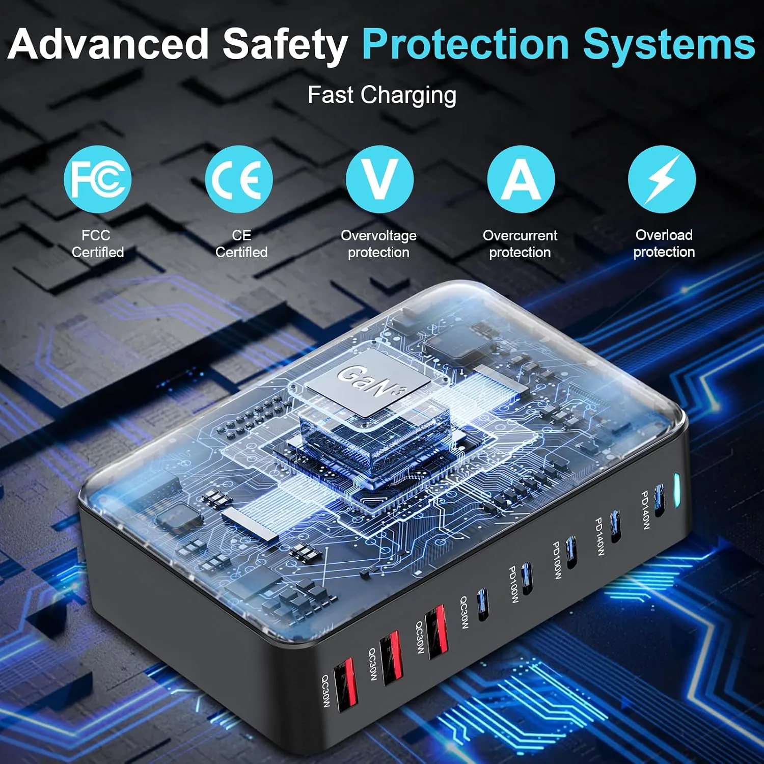 600W USB C Charger Block, 8-Port USB Charging Station with Dual 140W PD