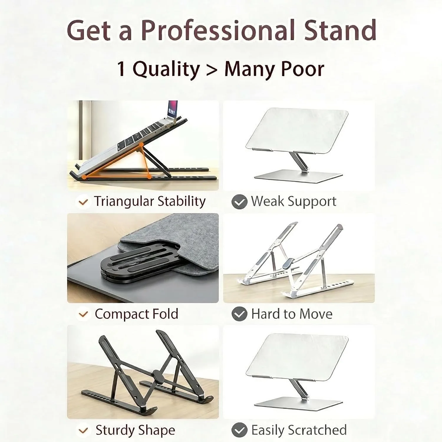 Ergonomic Foldable Computer Stand, 10-Level Height Adjustable Aluminum Laptop Stand, Compatible with 17.3 Inch Laptops, Tablets & Drawing Tablets, for MacBook, HP, Lenovo, Dell (Black)