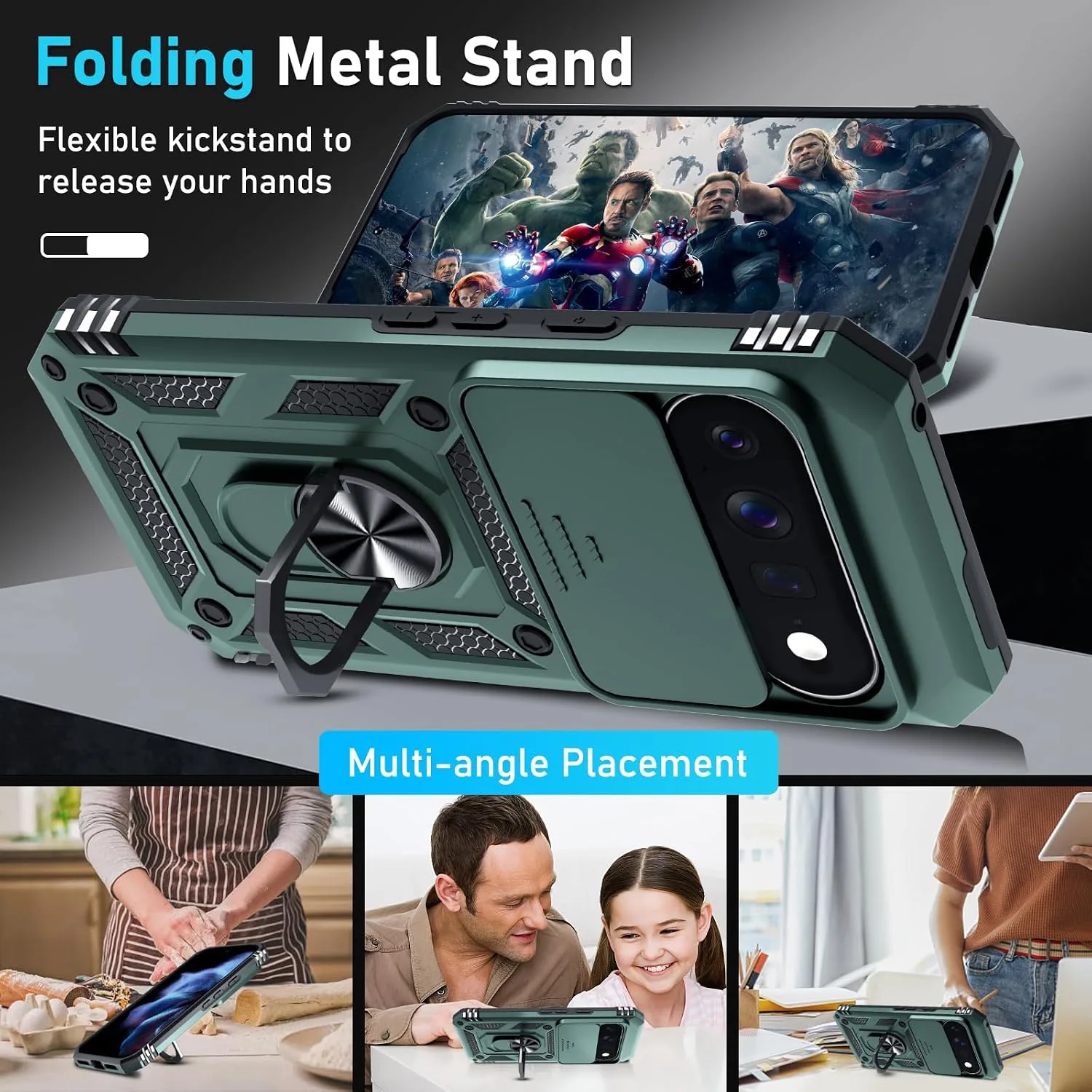 for Google Pixel 11/11 Pro Case Built in Slide Camera Cover,Dark Green