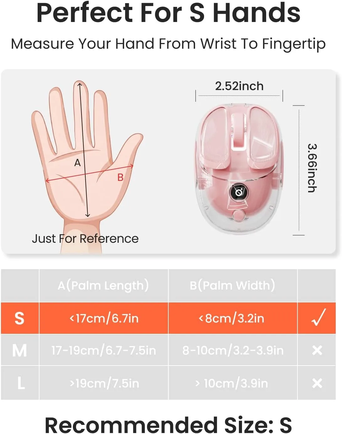 Wireless Bluetooth Mouse, Rechargeable, Clear, Silent Click for Small Hand