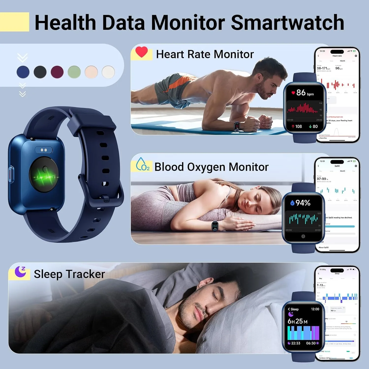 Smartwatch for Women/Men, Compatible with Android & iPhone, 1.8'' Fitness Tracker Watch with Alexa, Call & Notification Alerts, Heart Rate & Sleep Monitor, 120 Sports Modes, Waterproof Smart Watch