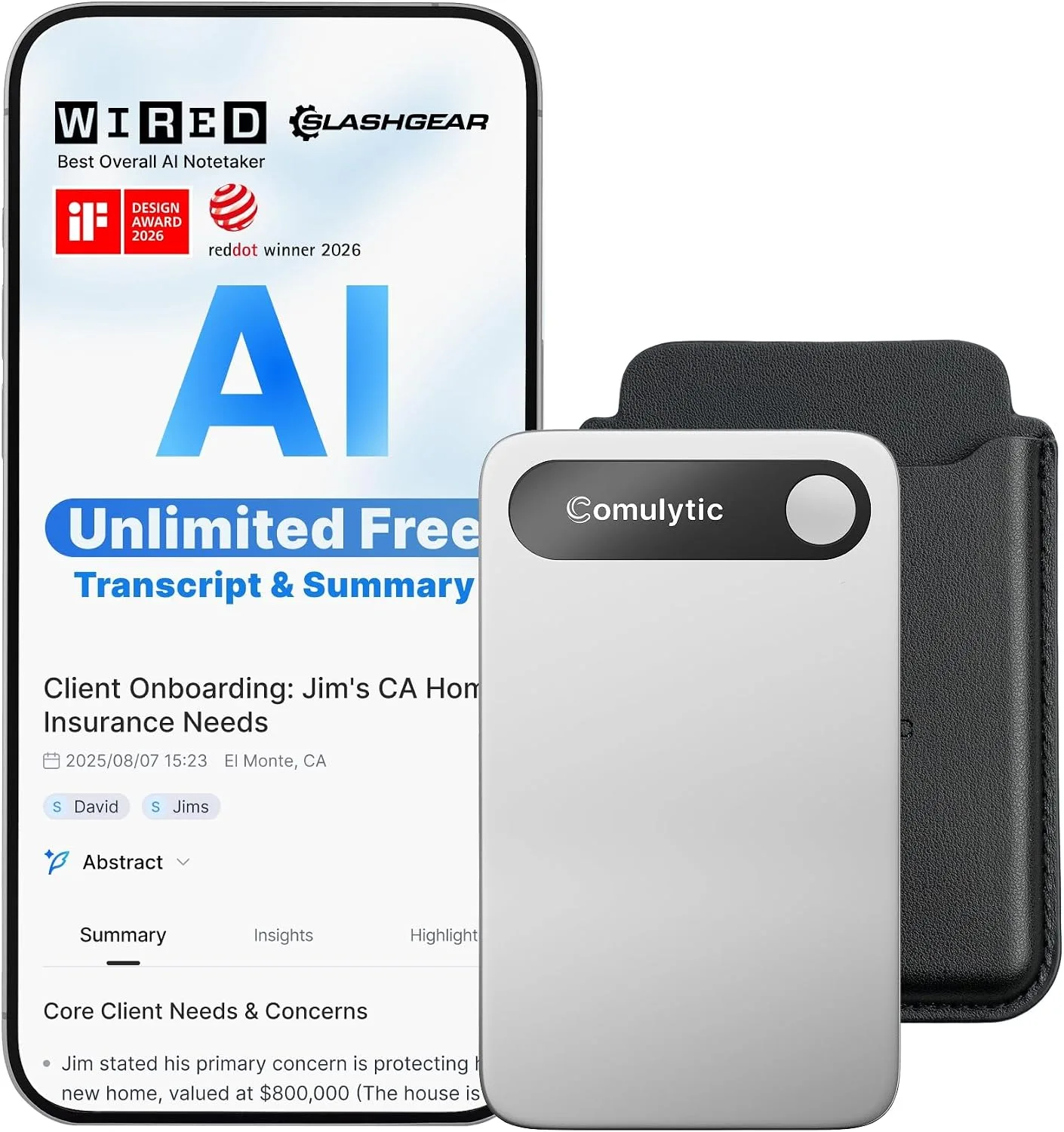 Comulytic Note Pro AI Voice Recorder, AI Note Taker Device for Meetings