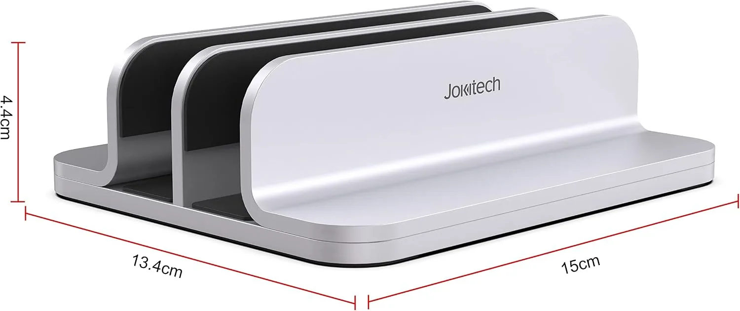 JOKItech Double Aluminum Laptop Vertical Stand Organizer, Sturdy Notebook Computer Holder Stand Compatible with New Liquid Retina XDR Apple MacBook Air/Pro/Neo, Mac mini, Apple TV & iPad Pro - Silver