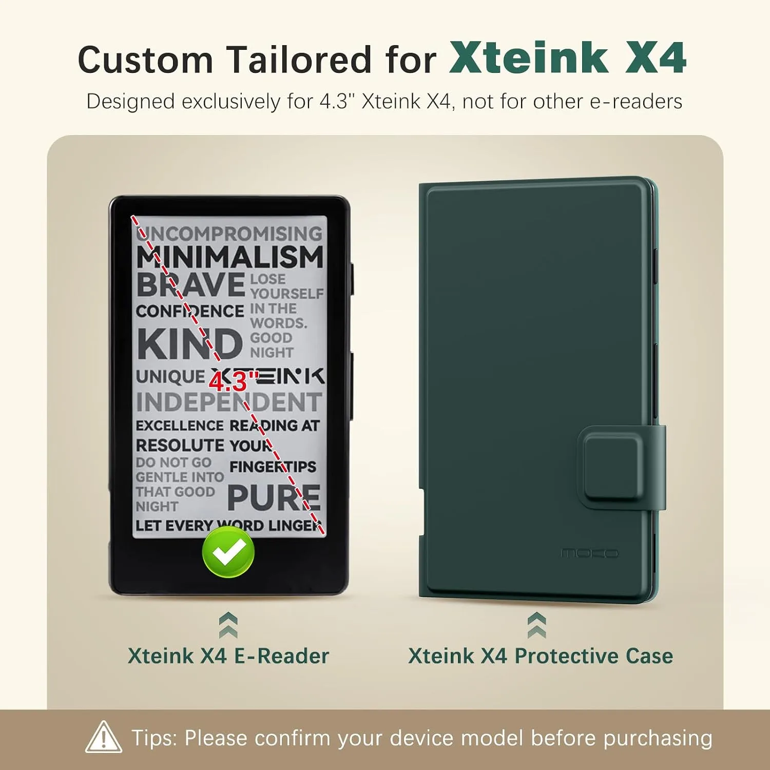 MoKo Magnetic Case for XTEINK X4 E-Reader 4.3 Inch, Midnight Green