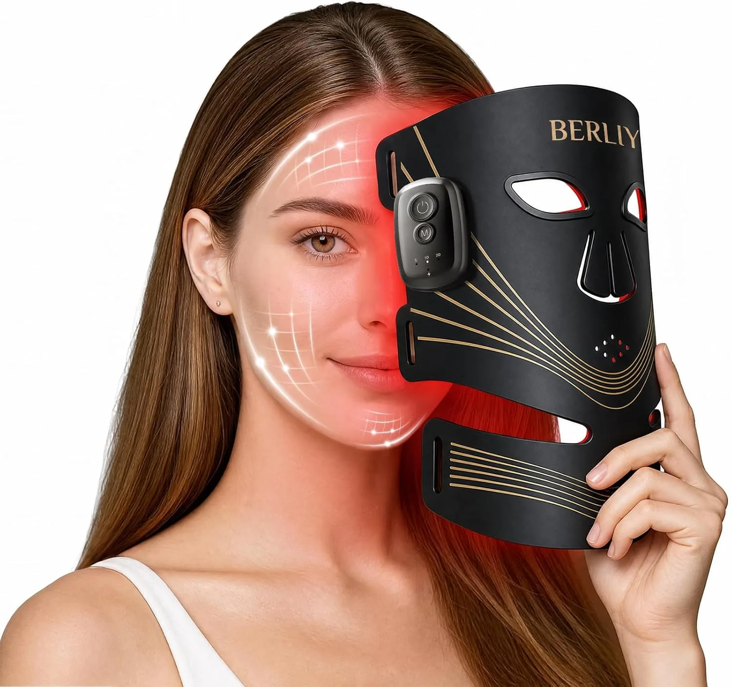 Red Light Therapy Mask for Face 416 LEDs, Cordless 4 Modes &Timer
