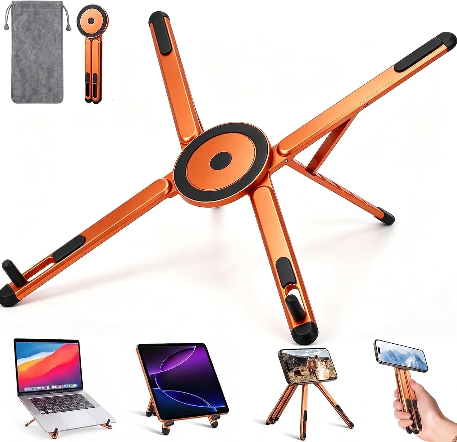 Laptop Cooling Stand with Dual RGB Fans, 7-Level Adjustable Height, Aluminum Ergonomic Laptop Cooler for 11-17'' Notebook (Orange - Magnetic)