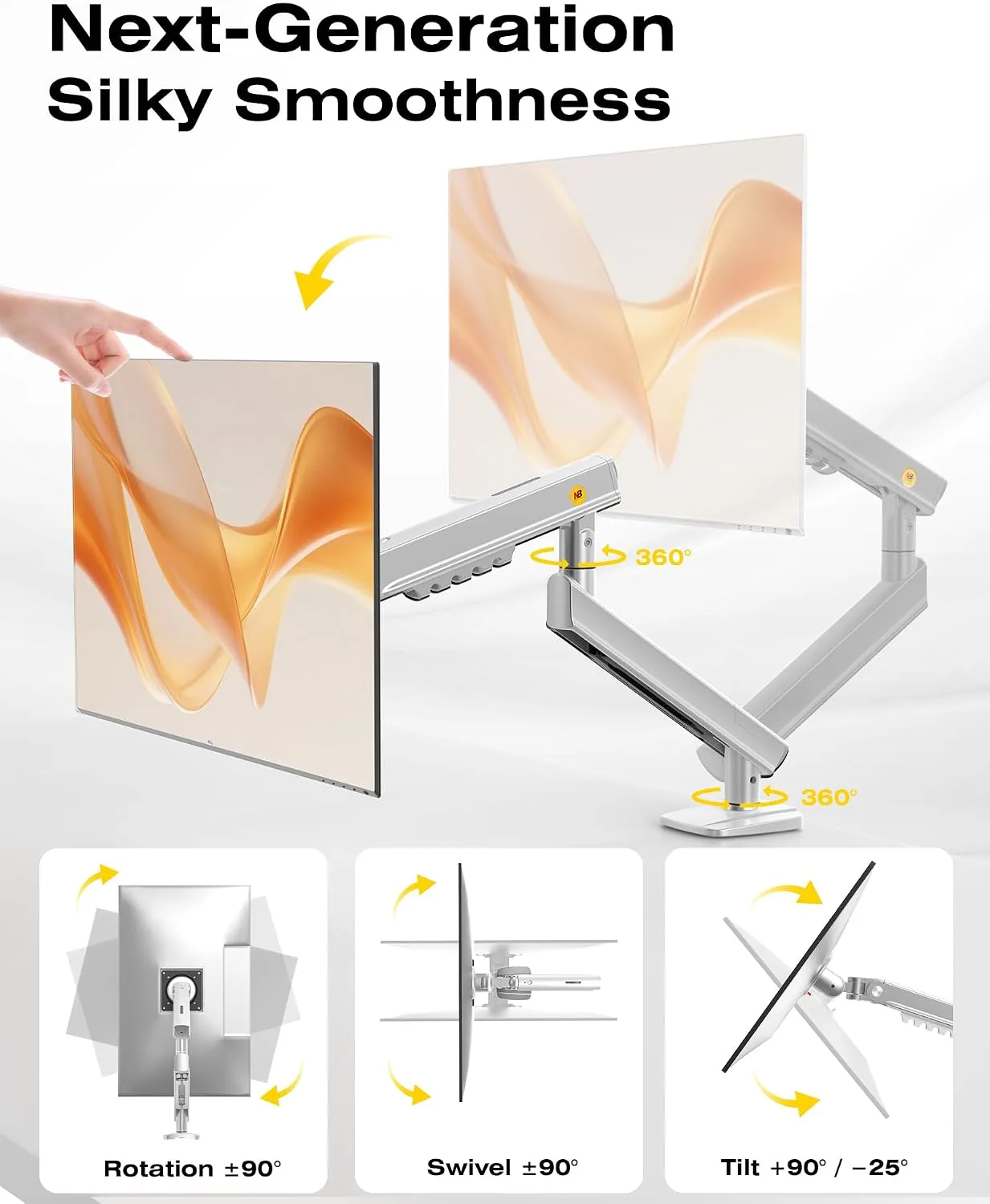 NB SmooVex™ Monitor Arm, Monitor Stand fits up to 32 Inch, Mechanical Spring Monitor Arm, VESA 75/100 mm, Model-A5 (Silver)