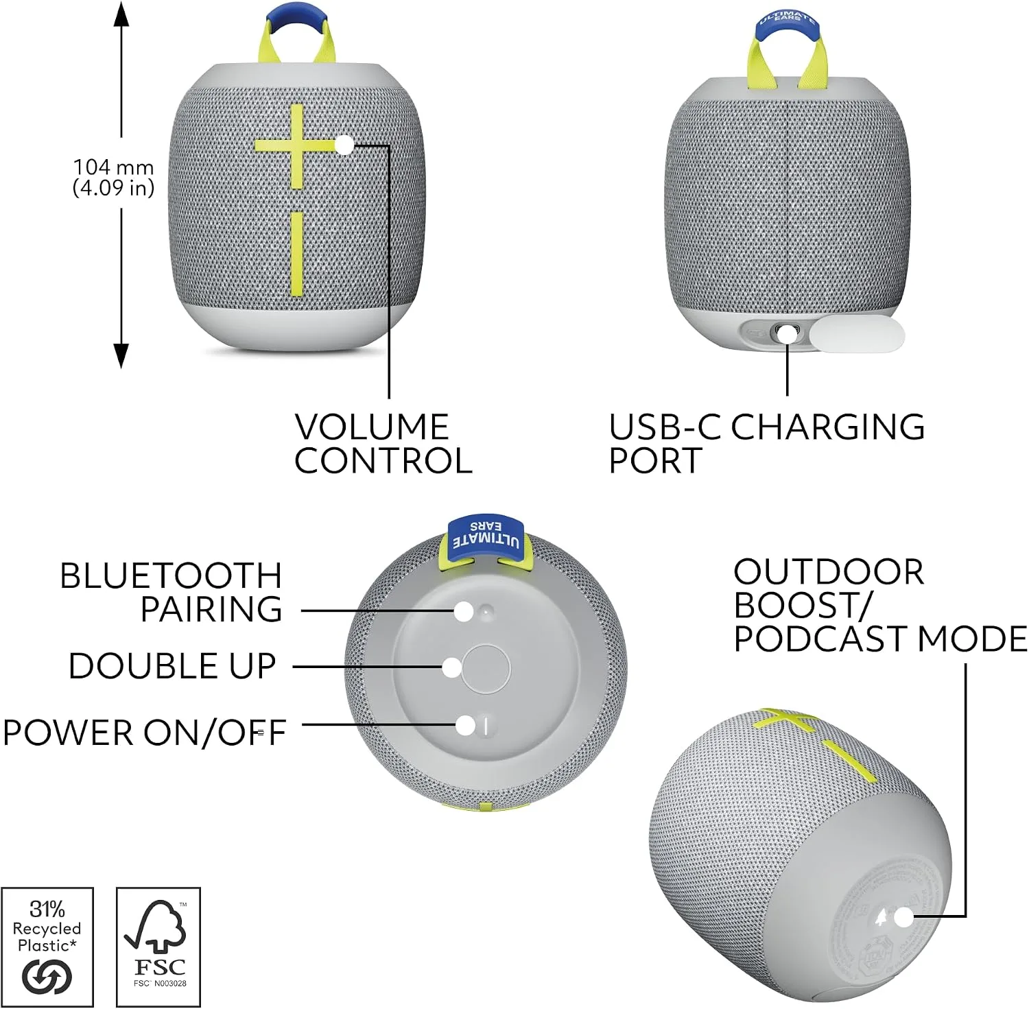 Ultimate Ears WONDERBOOM 4 Portable Waterproof Speaker - Gray