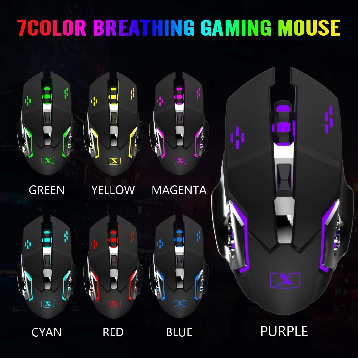 Wireless Gaming Keyboard and Mouse Combo,Rainbow LED Backlit Keyboard with Rechargeable 3800mAh Battery Metal Panel,Removable Wrist Rest Mechanical Feel and 7 Color Mute Gaming Mice for PC PS4 PS5